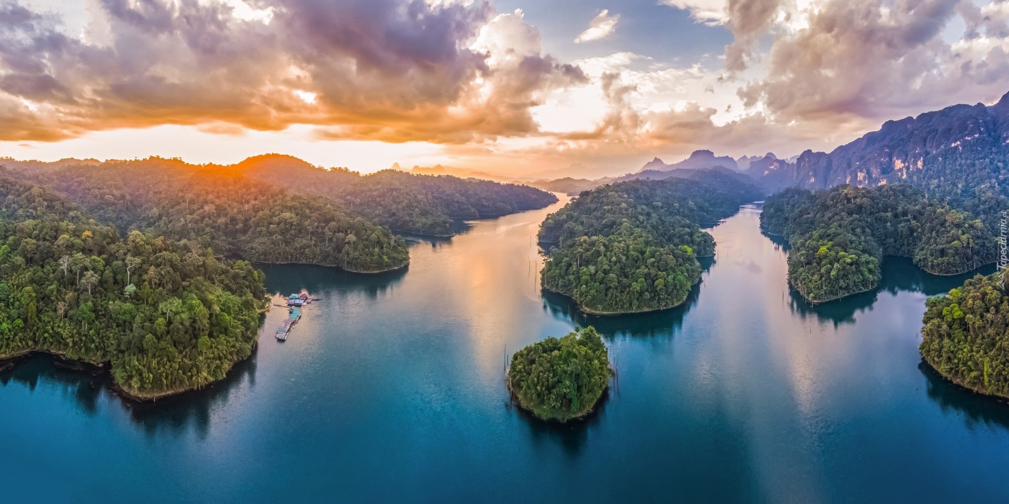 Tajlandia, Jezioro, Lasy, Zachód słońca