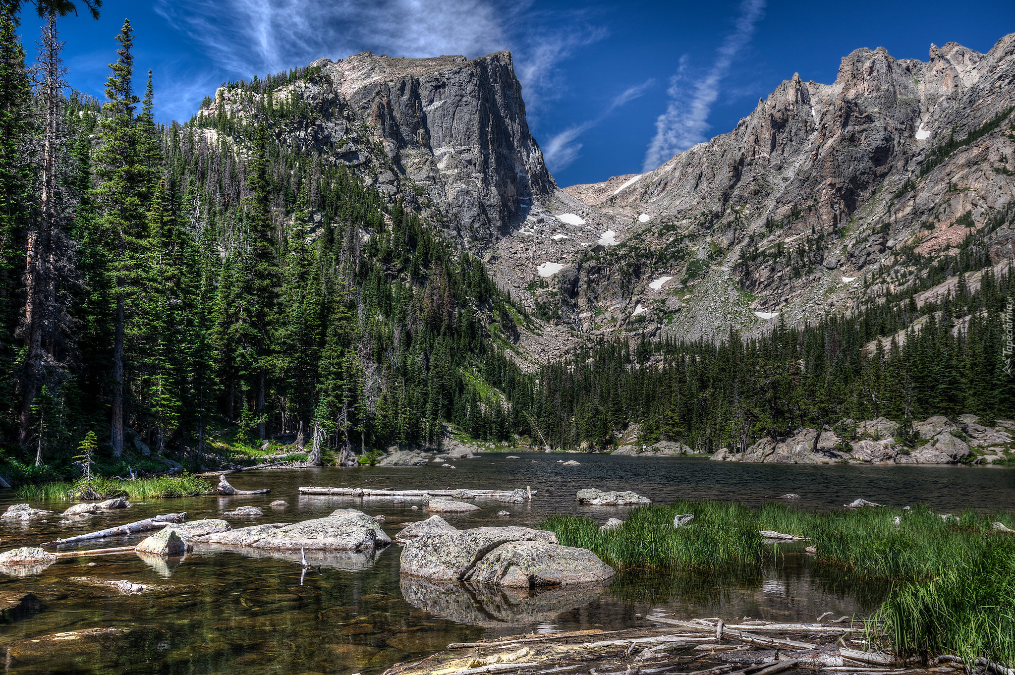 Jezioro, Dream Lake, Góry, Park Narodowy Gór Skalistych, Kolorado, Stany Zjednoczone
