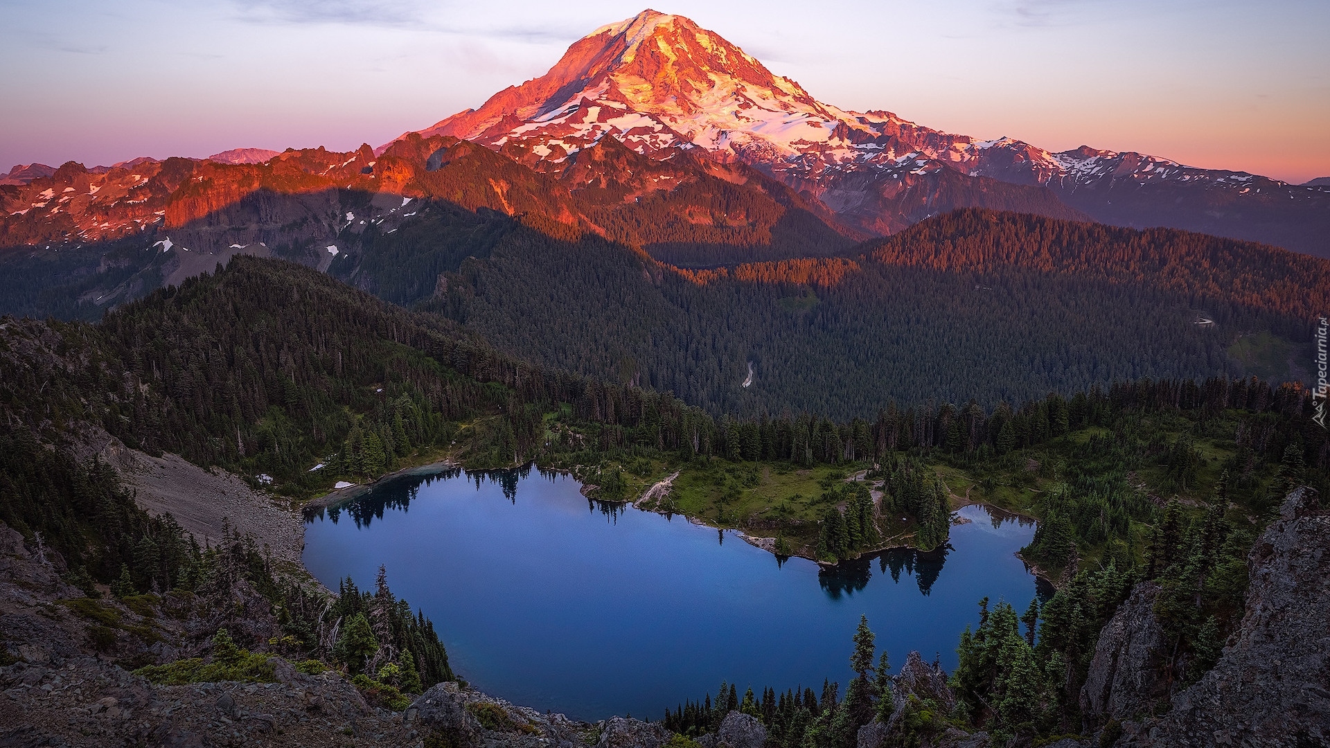 Góry, Stratowulkan, Mount Rainier, Jezioro, Eunice Lake, Park Narodowy Mount Rainier, Stan Waszyngton, Stany Zjednoczone