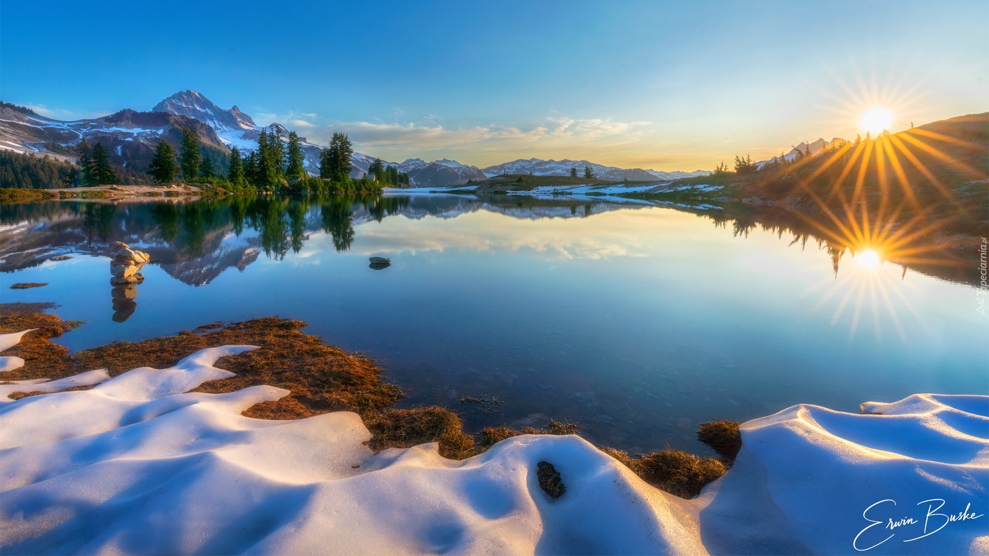 Kanada, Kolumbia Brytyjska, Jezioro, Garibaldi Lake, Promienie słońca, Góry, Drzewa