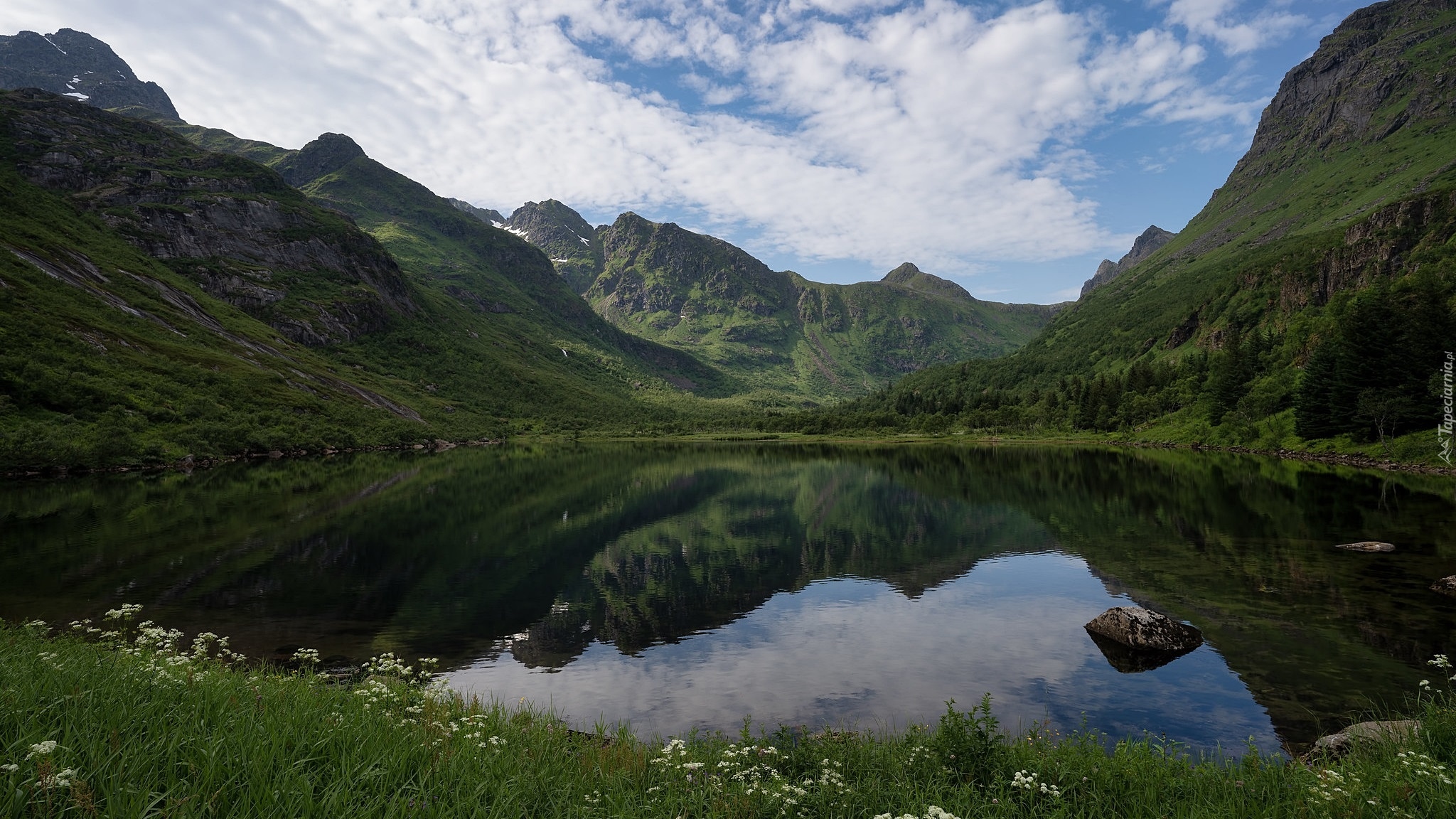 Góry, Jezioro Grunnfjordvatnet, Odbicie, Tennstrand, Norwegia