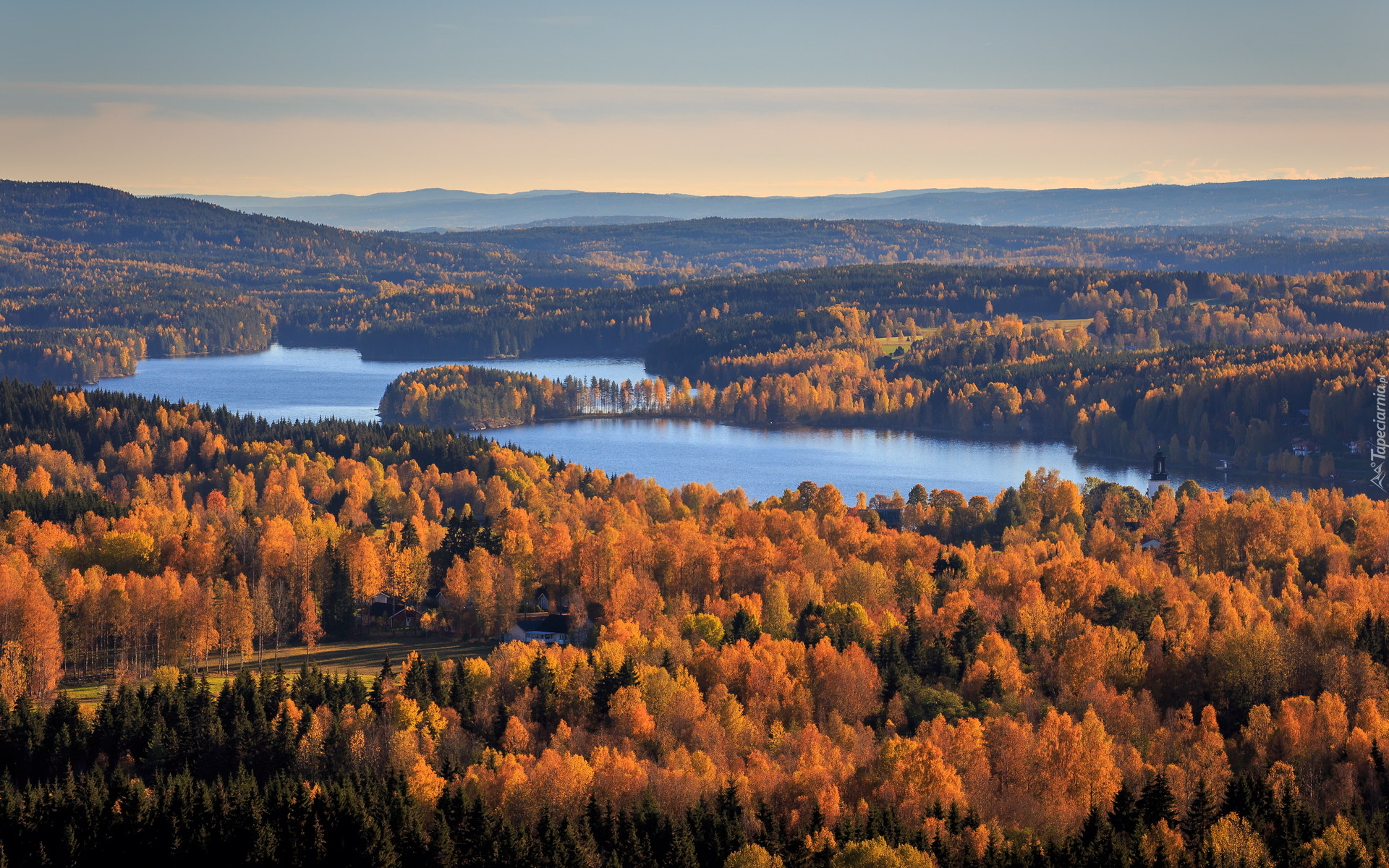 Jesień, Lasy, Drzewa, Jezioro, Lake Gunnern, Gunnarskog, Gmina Arvika, Szwecja