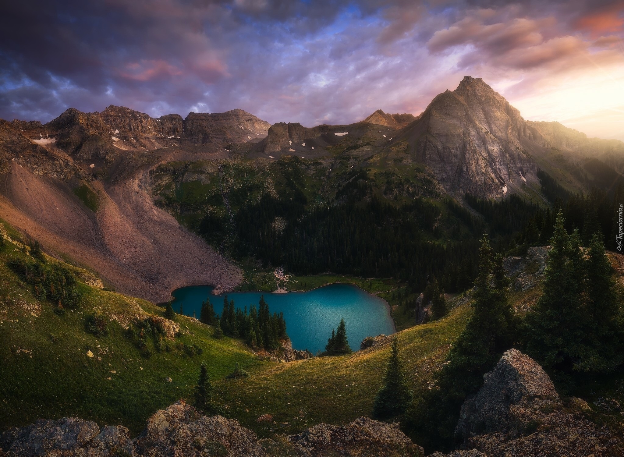 Rezerwat przyrody Alpine Lakes Wilderness, Góry, Jezioro, Świt, Stan Waszyngton, Stany Zjednoczone