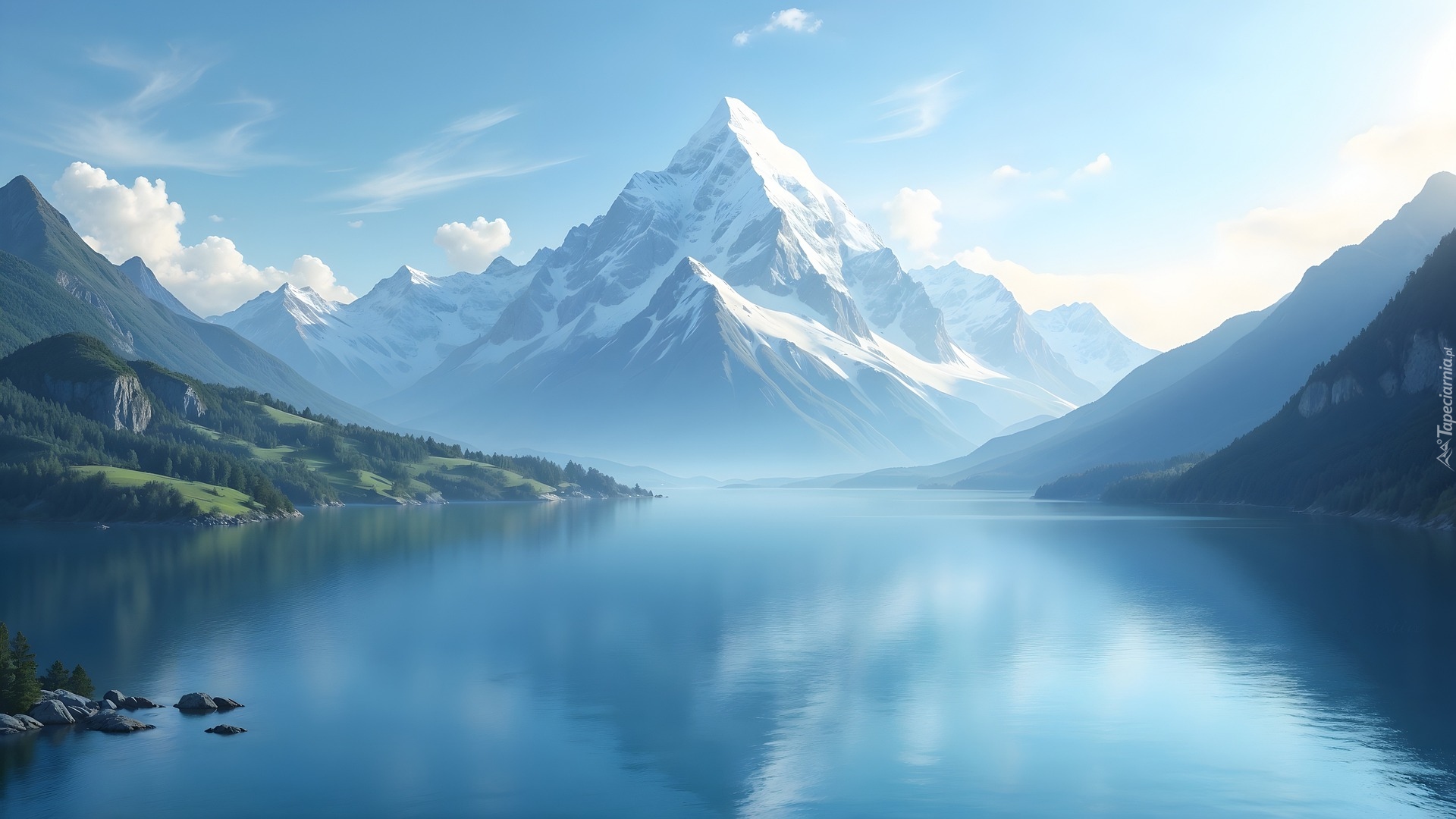 Jezioro, Góry, Ośnieżone, Szczyty