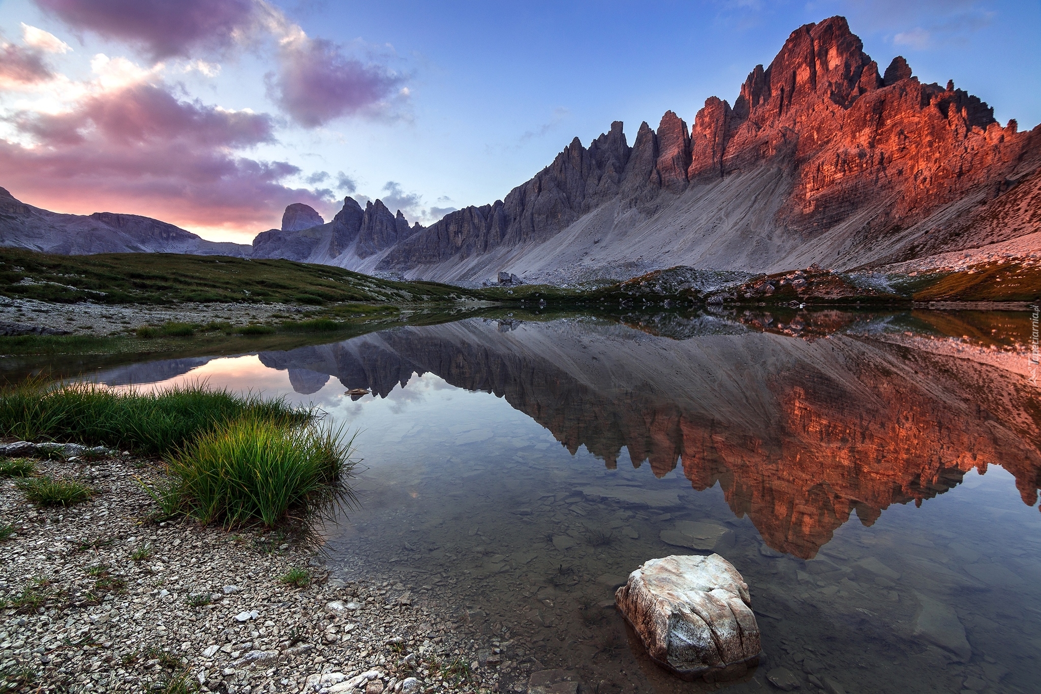 Włochy, Góry, Góra Paternkofel, Dolomity, Jezioro Laghi dei Piani, Roślinność, Chmury