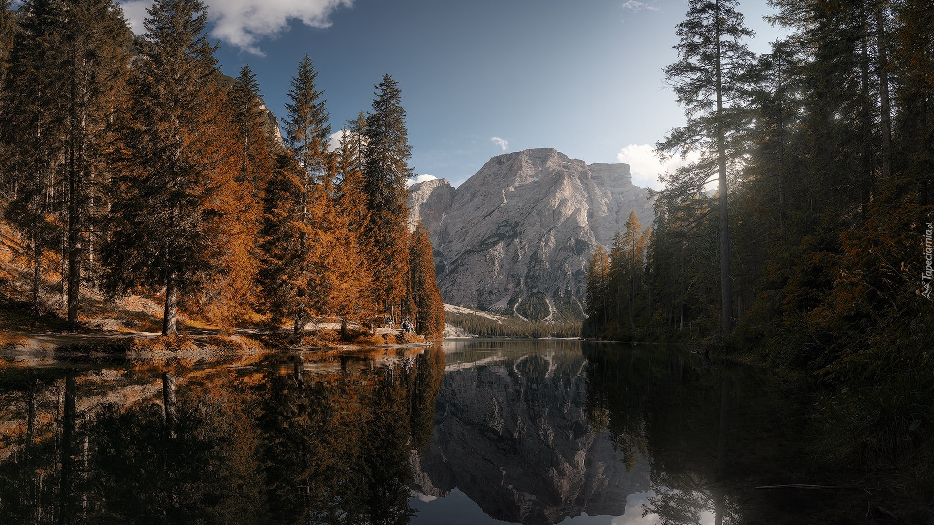 Włochy, Południowy Tyrol, Jezioro, Lago di Braies, Góry, Dolomity, Odbicie