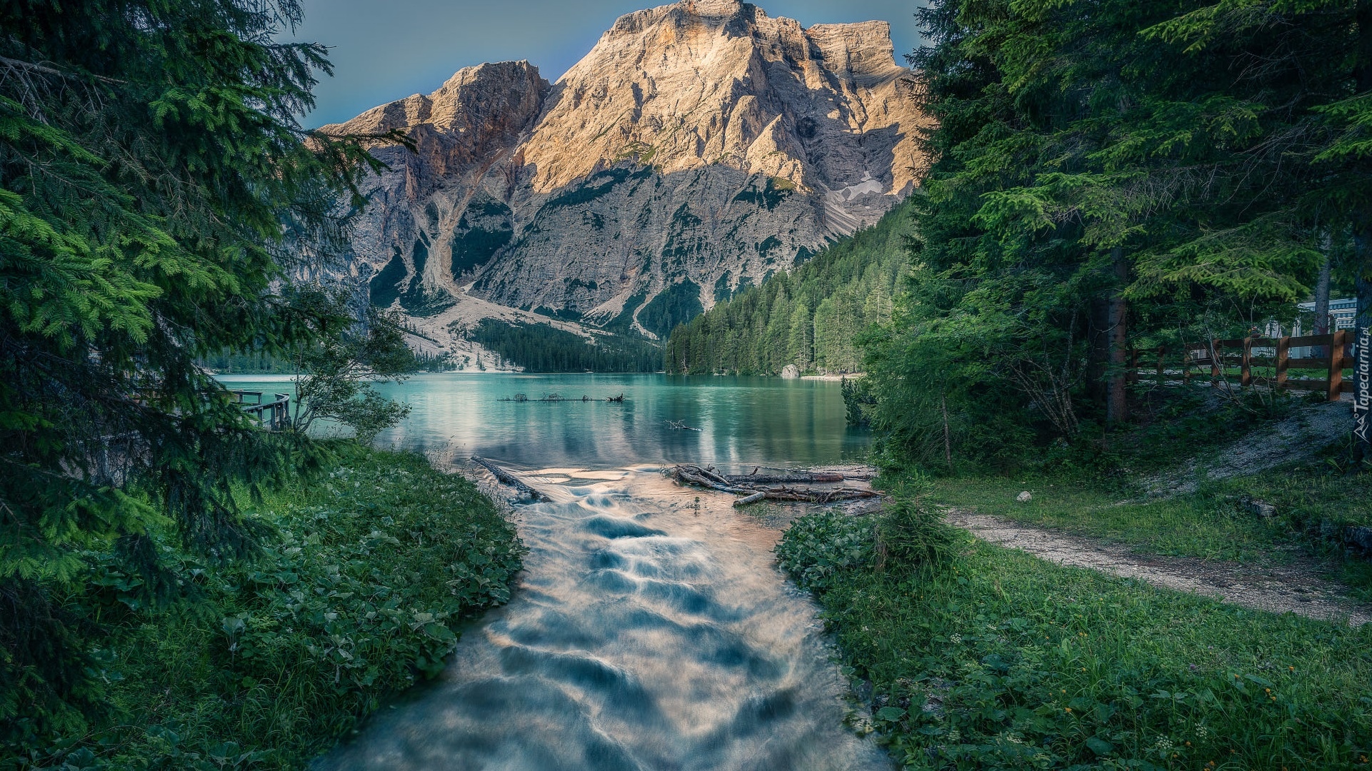 Góry, Dolomity, Jezioro, Braies Lake, Drzewa, Włochy