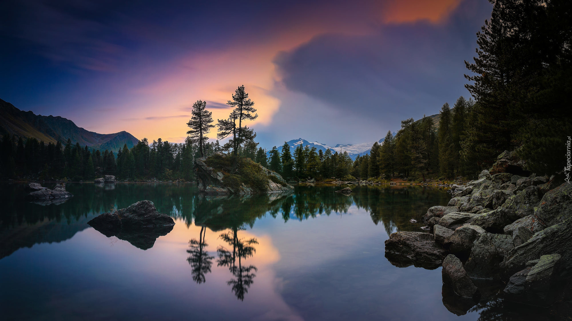 Szwajcaria, Pontresina, Jezioro Lago Nero, Góry Alpy Szwajcarskie, Drzewa, Odbicie, Kamienie