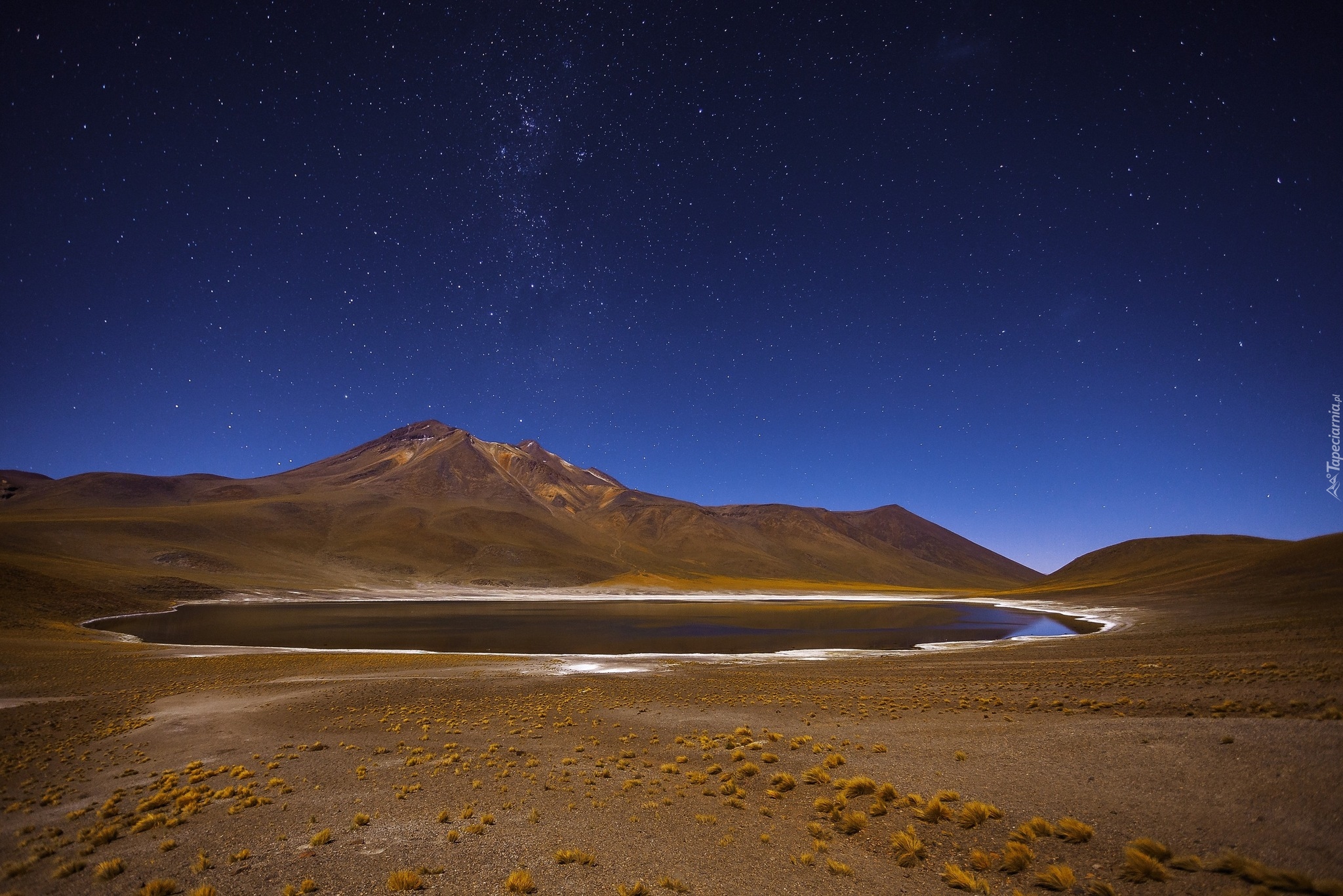 Chile, Płaskowyż Atakama, Jezioro Laguna Miniques, Góry, Gwiazdy