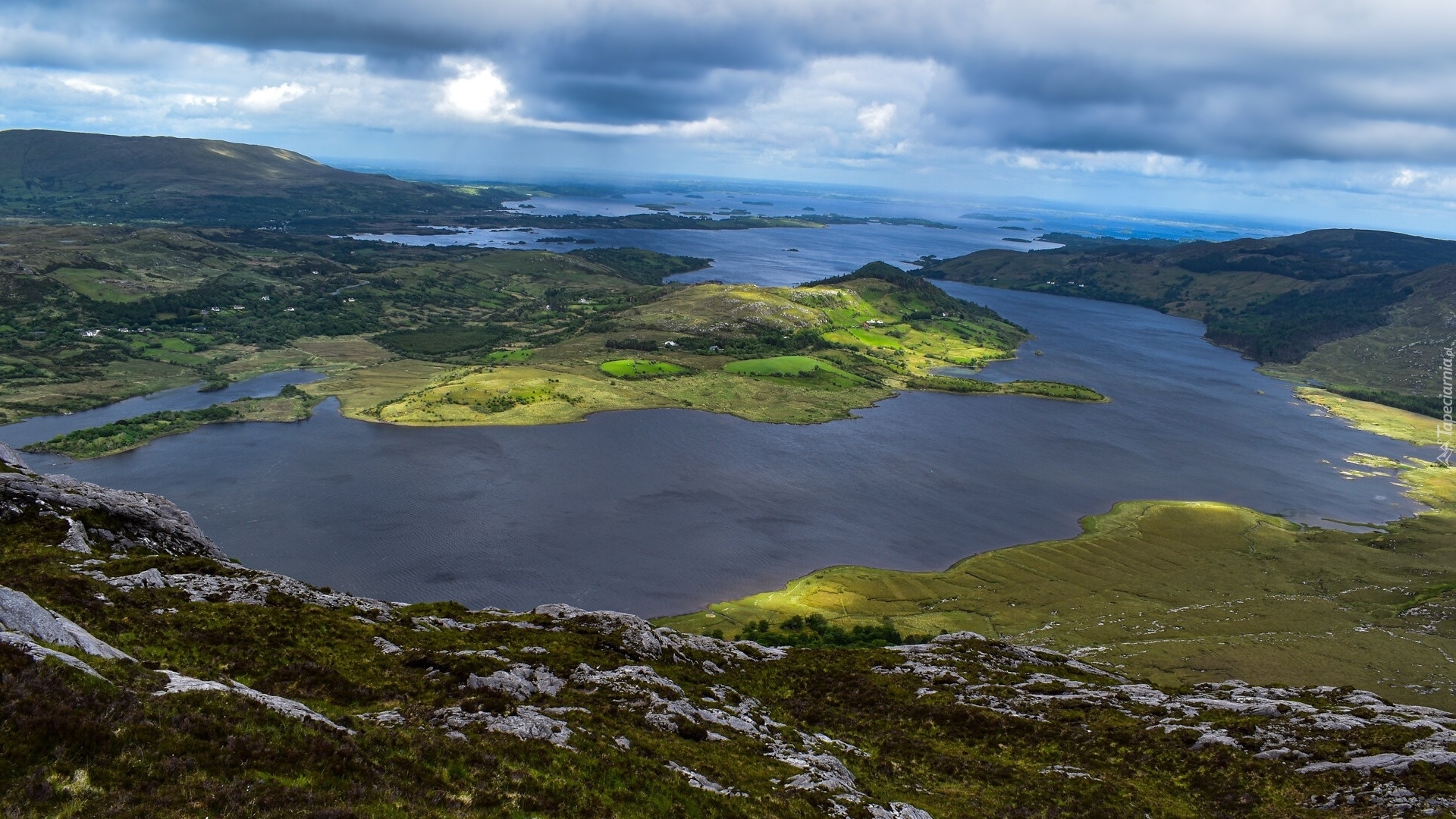 Wzgórza, Jezioro, Lough Corrib, Galway, Irlandia