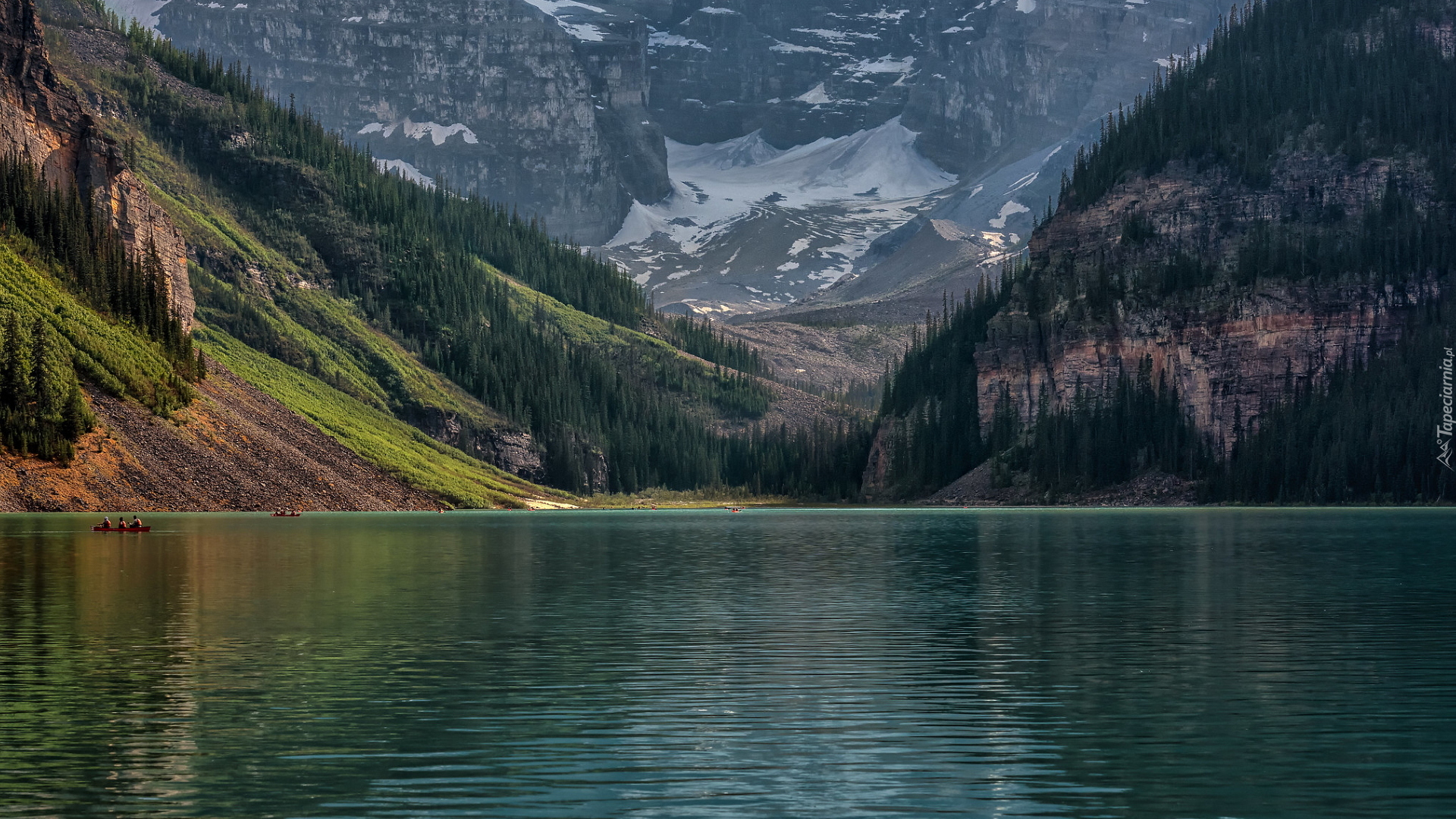 Jezioro, Louise Lake, Lasy, Góry, Park Narodowy Banff, Kanada