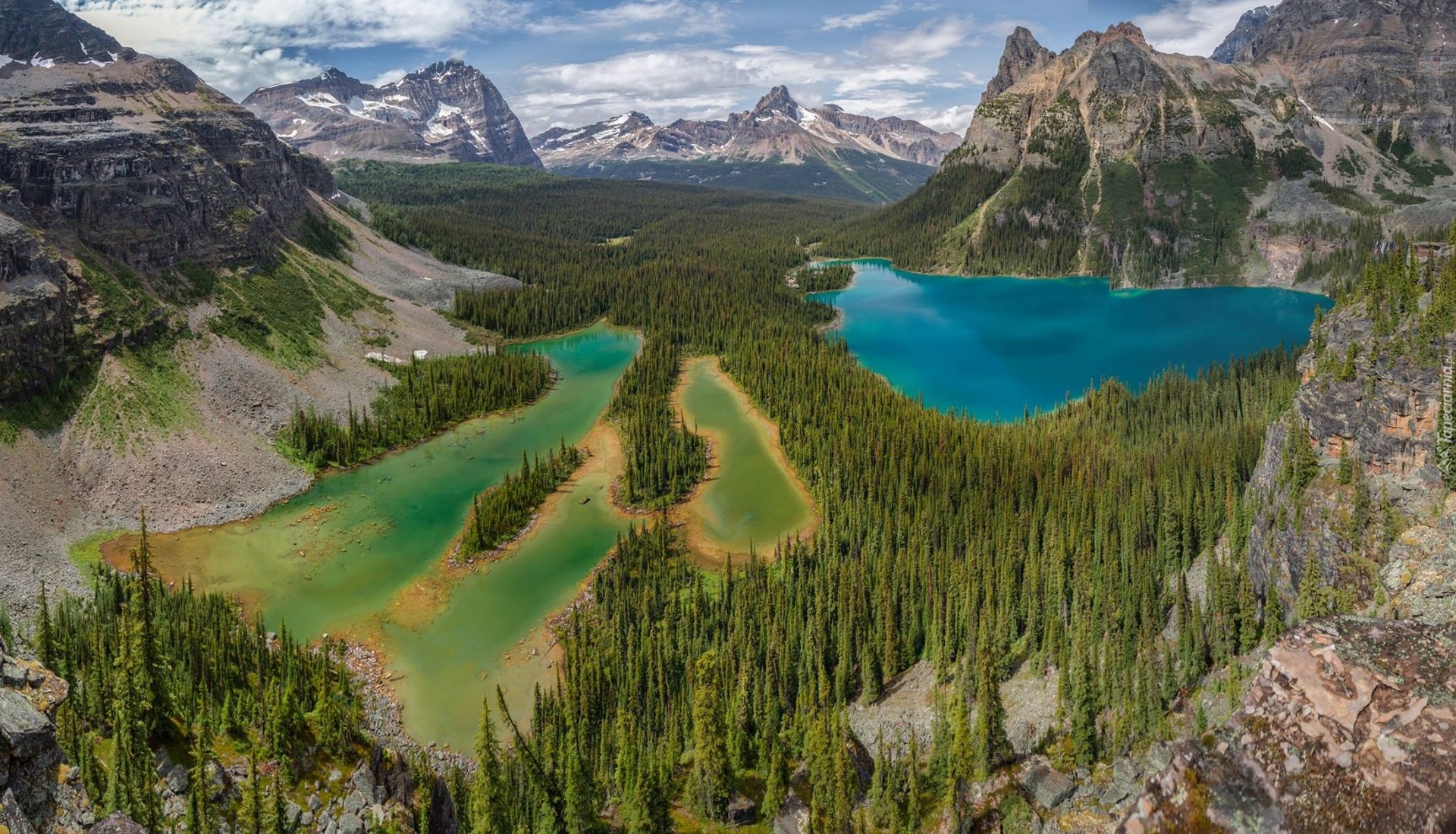 Góry, Jezioro, Mary Lake, Jezioro OHara, Las, Drzewa, Park, Park Narodowy Yoho, Kanada