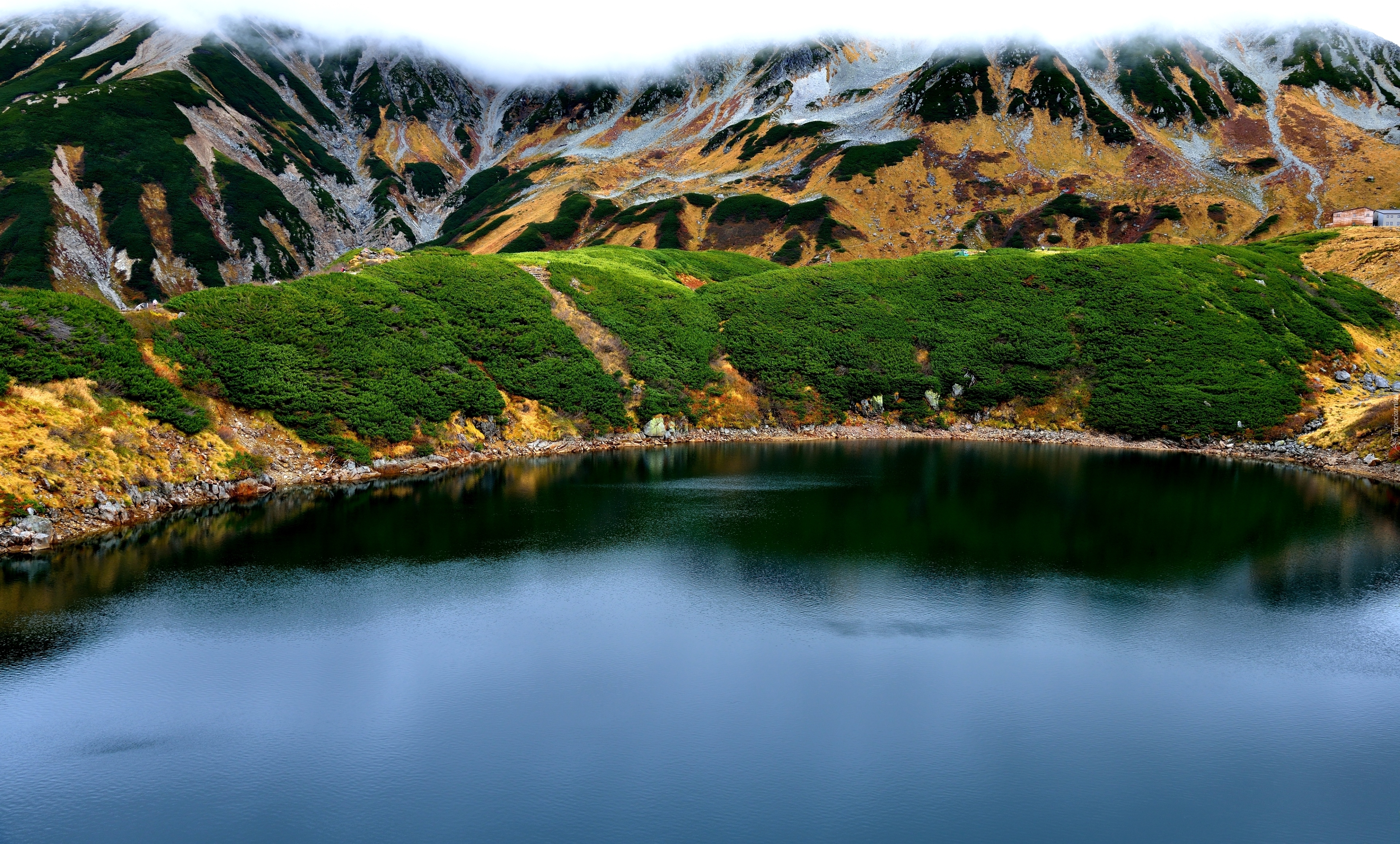 Góry Hida, Góra Mount Tate, Wzgórza, Jezioro Mikuri, Park Narodowy Chubu-Sangaku, Tateyama, Japonia