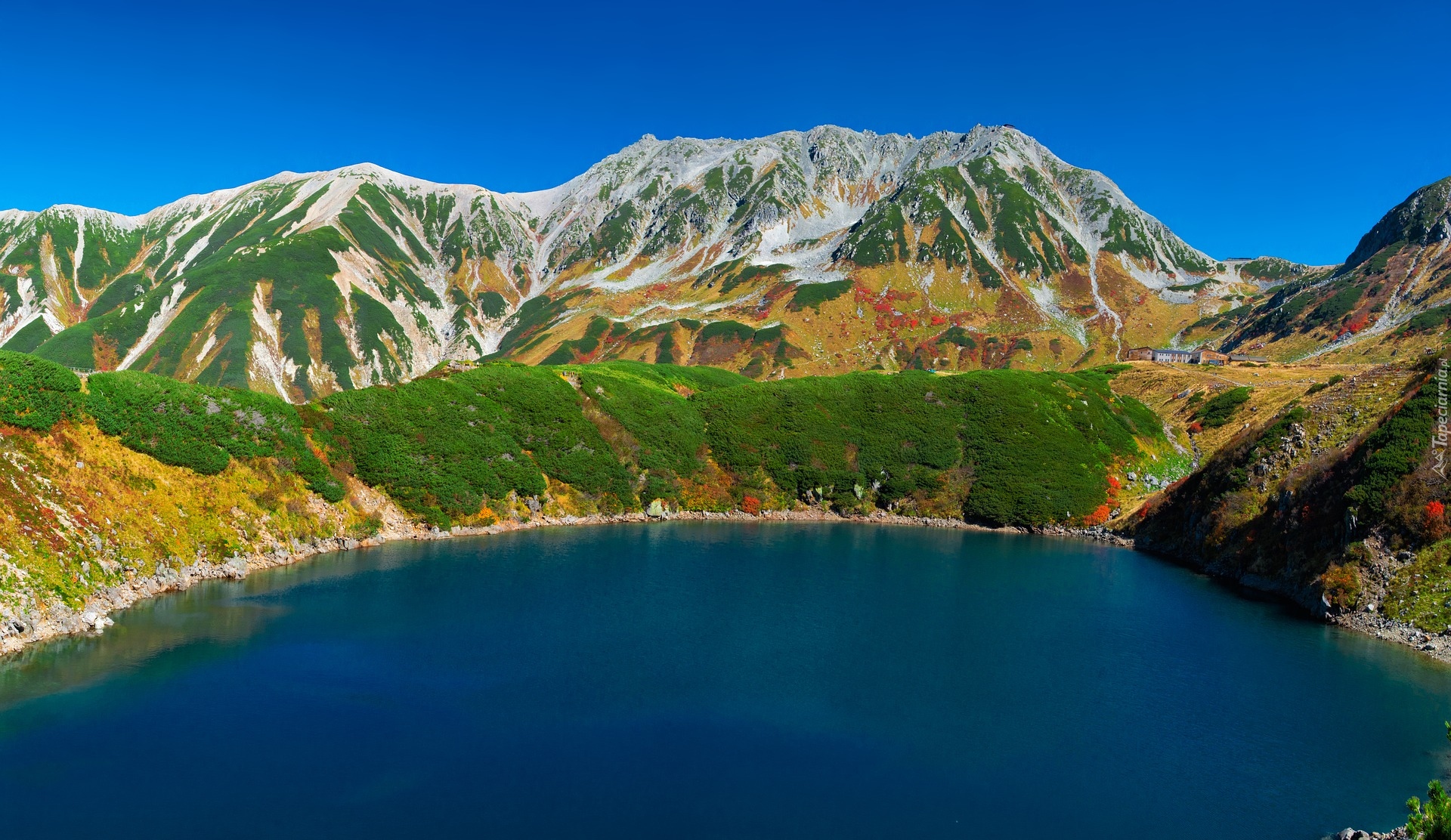 Jezioro, Mikuri Lake, Góry, Mount Tate, Tateyama, Prefektura Toyama, Japonia