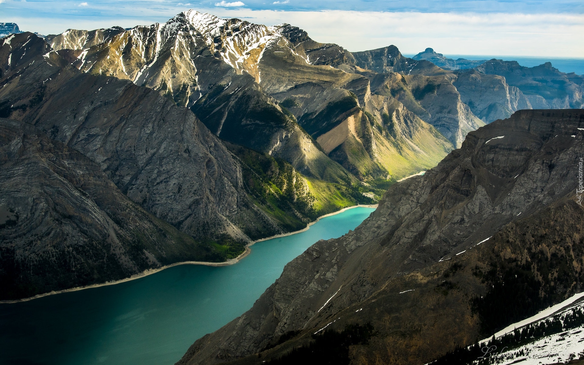 Jezioro, Lake Minnewanka, Góry Skaliste, Park Narodowy Banff, Alberta, Kanada