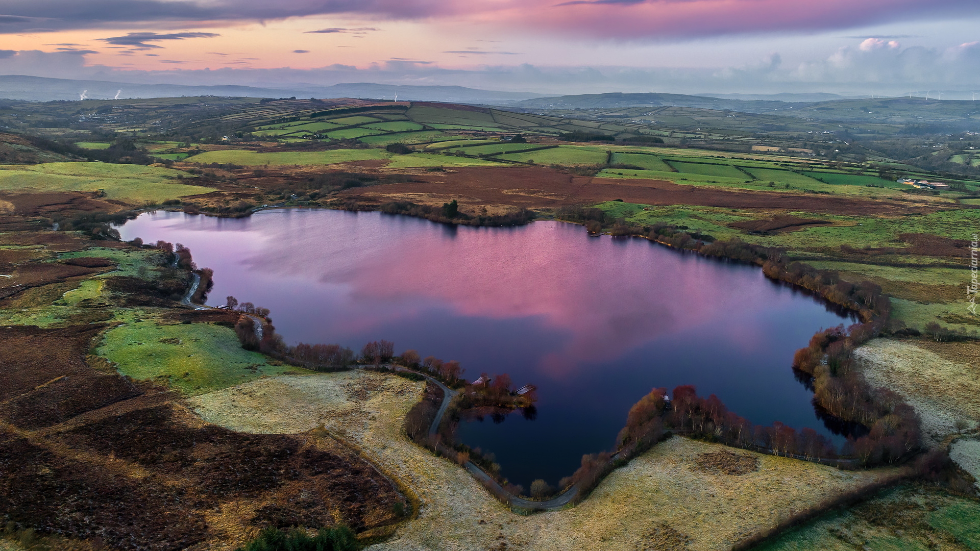 Jezioro, Moor Lough Lake, Pola, Strabane, Irlandia Północna