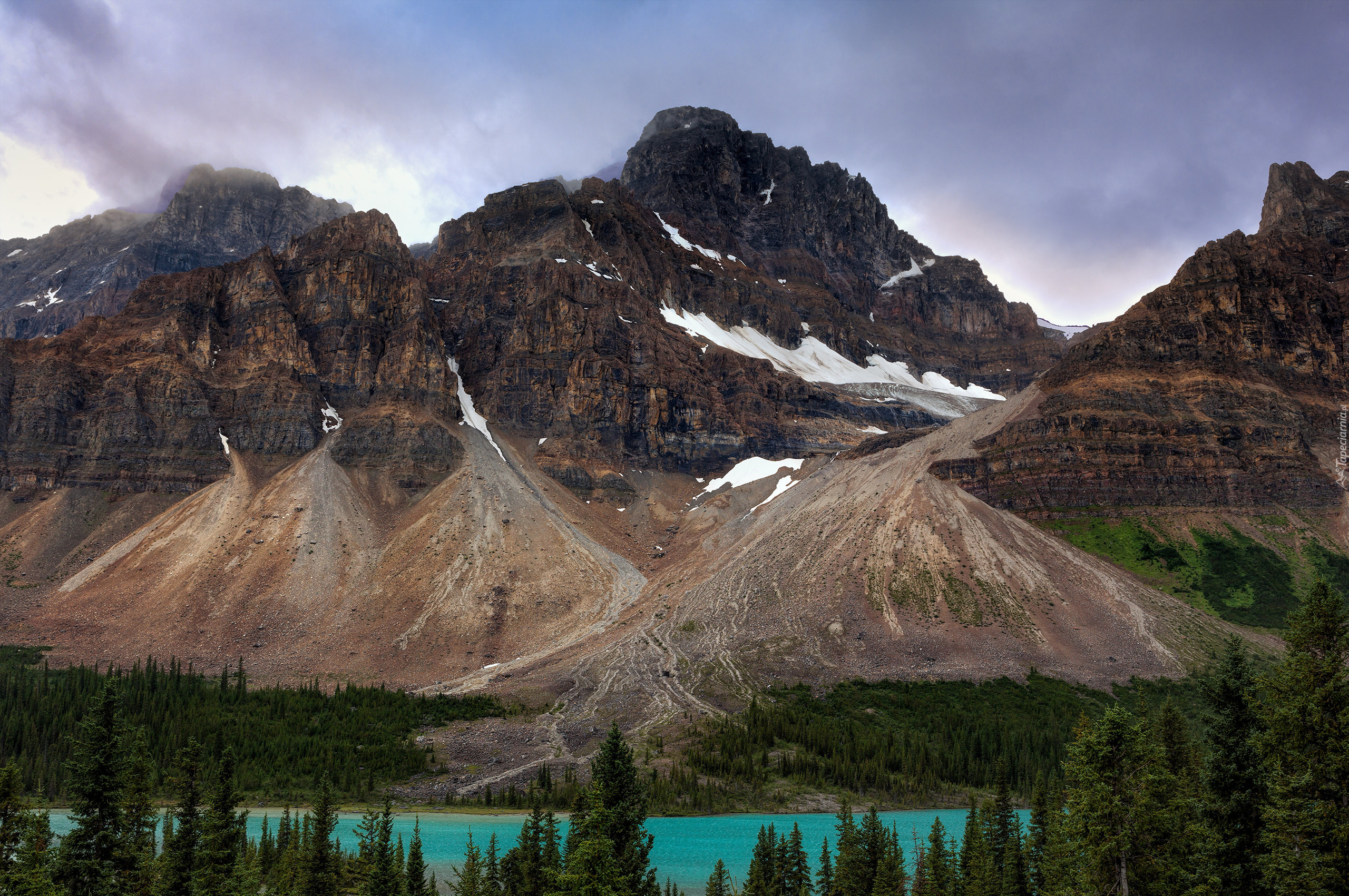 Kanada, Alberta, Jezioro, Moraine Lake, Góry, Śnieg, Lasy, Park Narodowy Banff