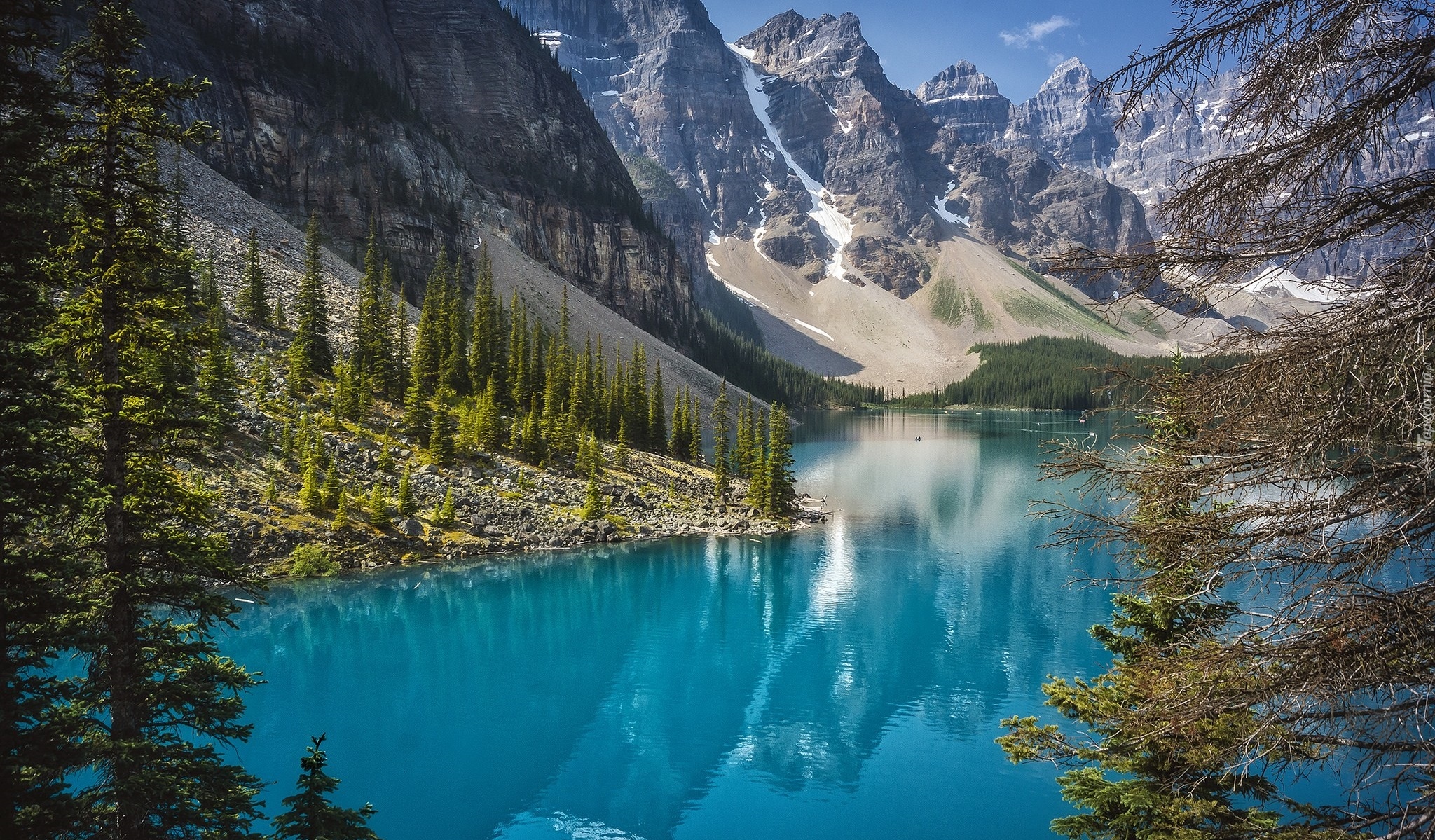 Kanada, Park Narodowy Banff, Góry, Jezioro Moraine, Drzewa