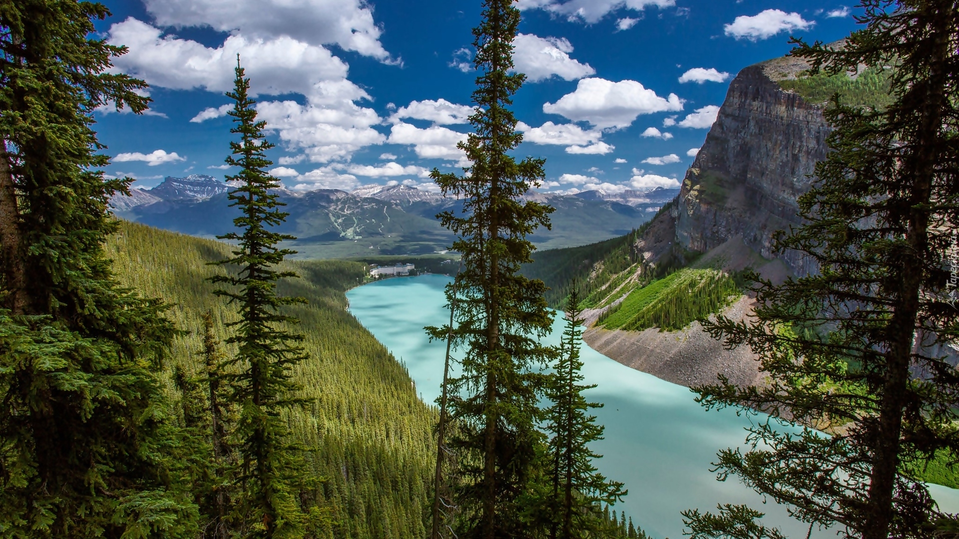 Kanada, Park Narodowy Banff, Jezioro Moraine, Góry, Drzewa, Lasy,  Drzewa