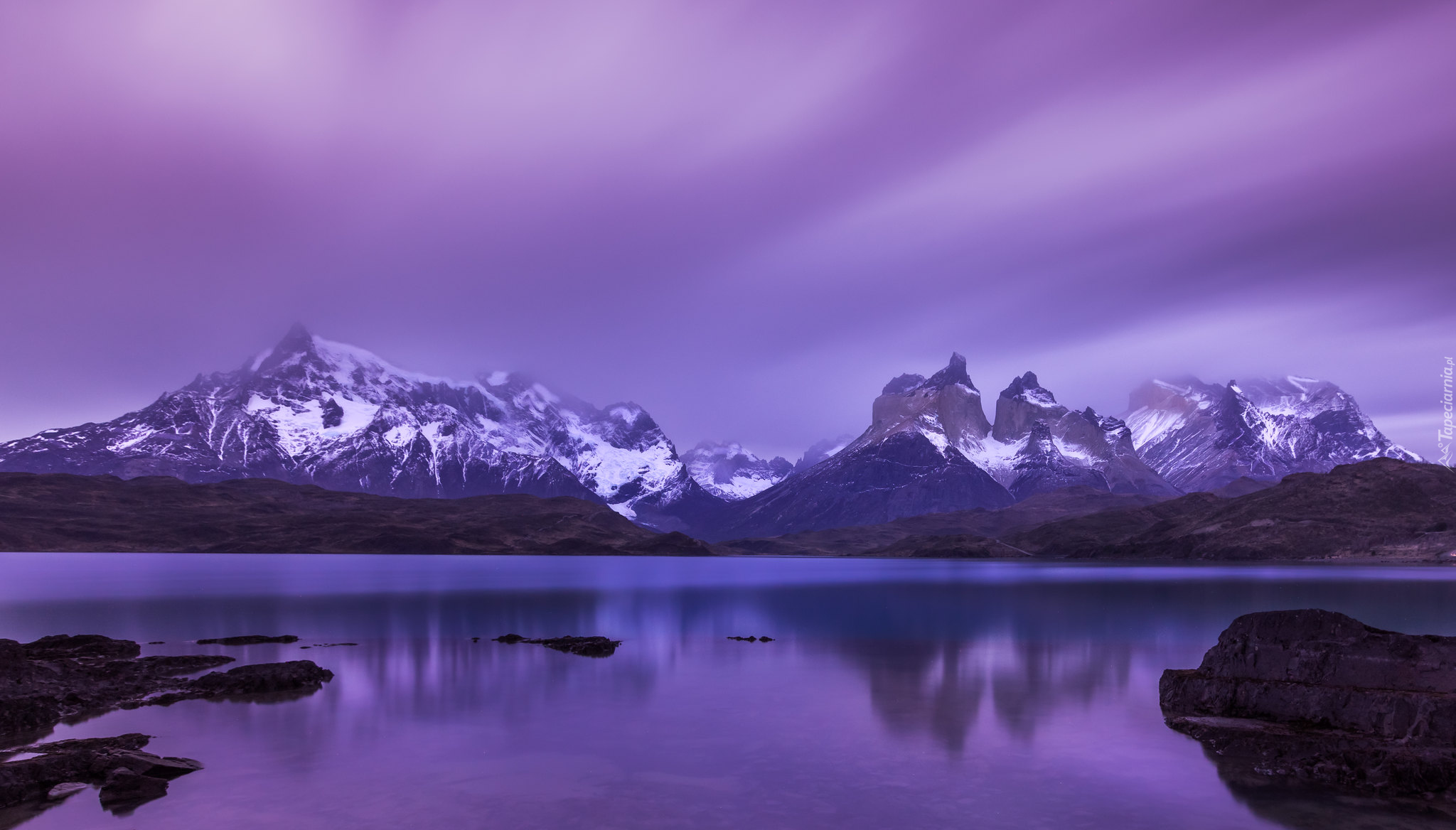 Park Narodowy Torres del Paine, Jezioro, Pehoe Lake, Góry, Cordillera del Paine, Masyw Torres del Paine, Patagonia, Chile