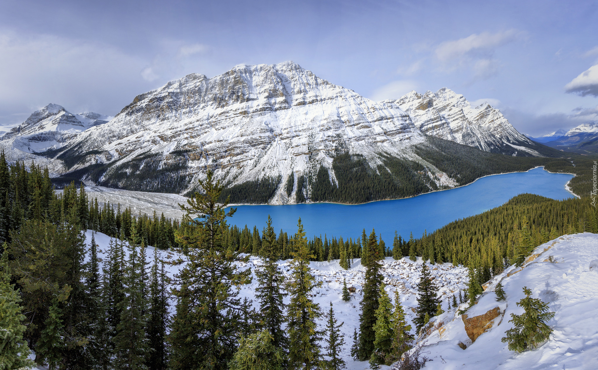 Jezioro Peyto Lake, Góry, Zima, Park Narodowy Banff, Kanada