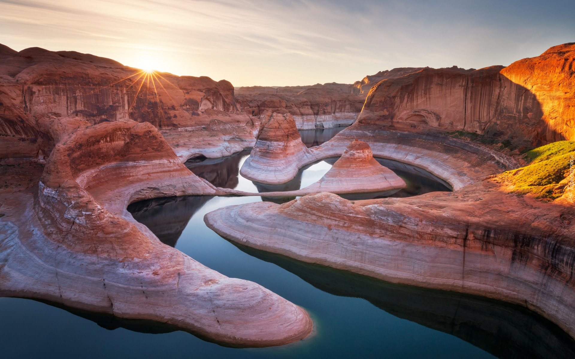 Stany Zjednoczone, Arizona, Kanion Glen, Jezioro Powell, Skały, Promienie słońca