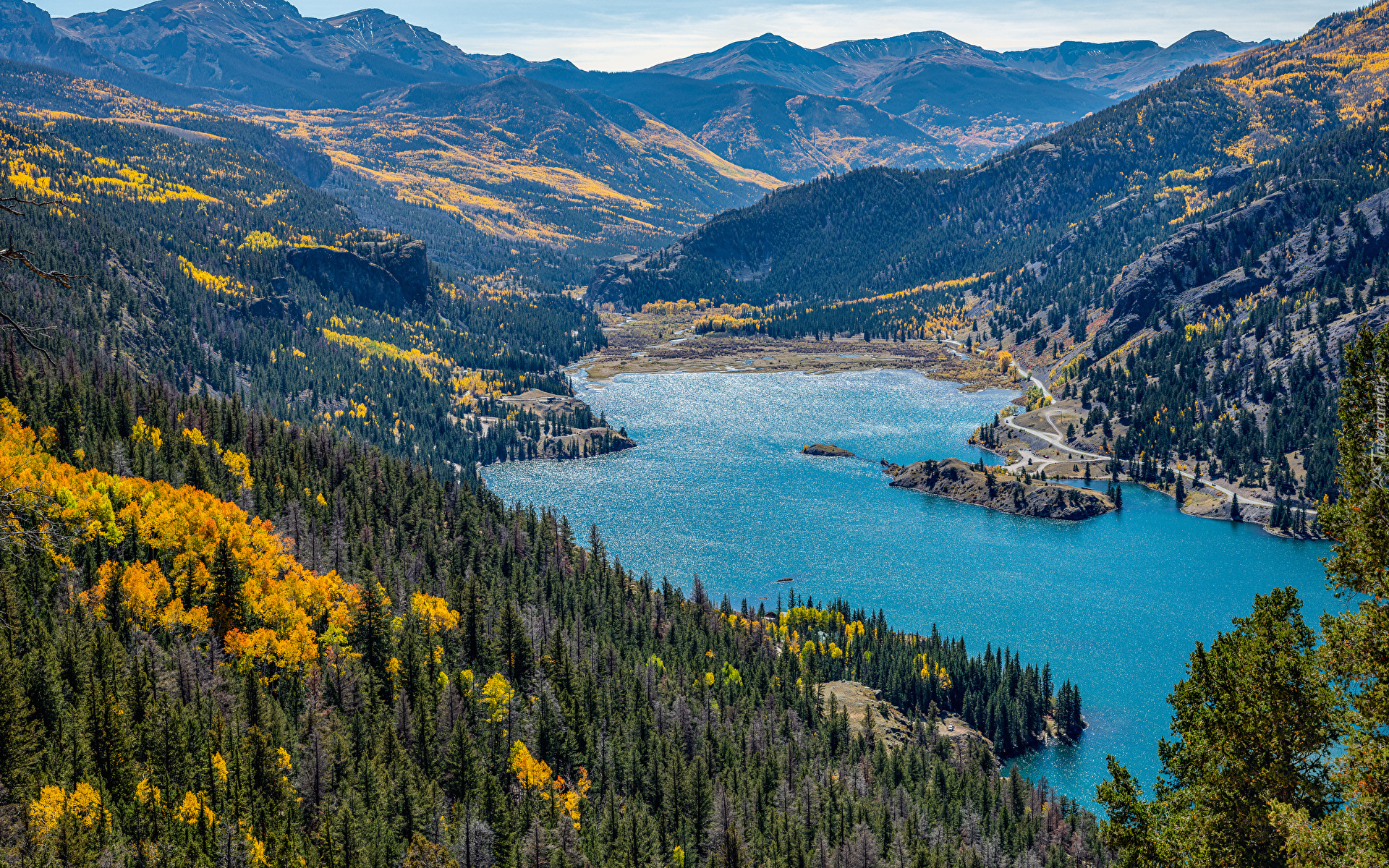 Jezioro, San Cristobal Lake, Góry, San Juan Mountains, Lasy, Kolorado, Stany Zjednoczone