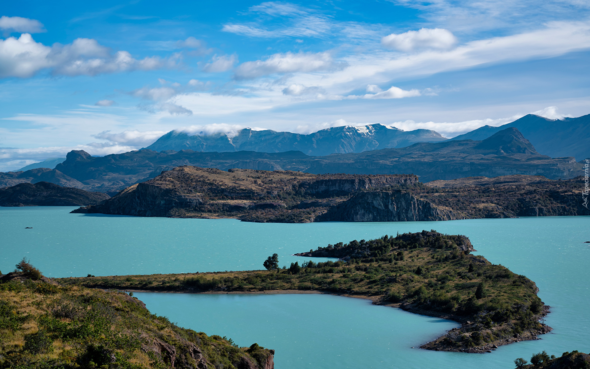 Góry, Andy Patagońskie, Niebo, Jezioro, Jezioro OHiggins, San Martin Lago, Argentyna