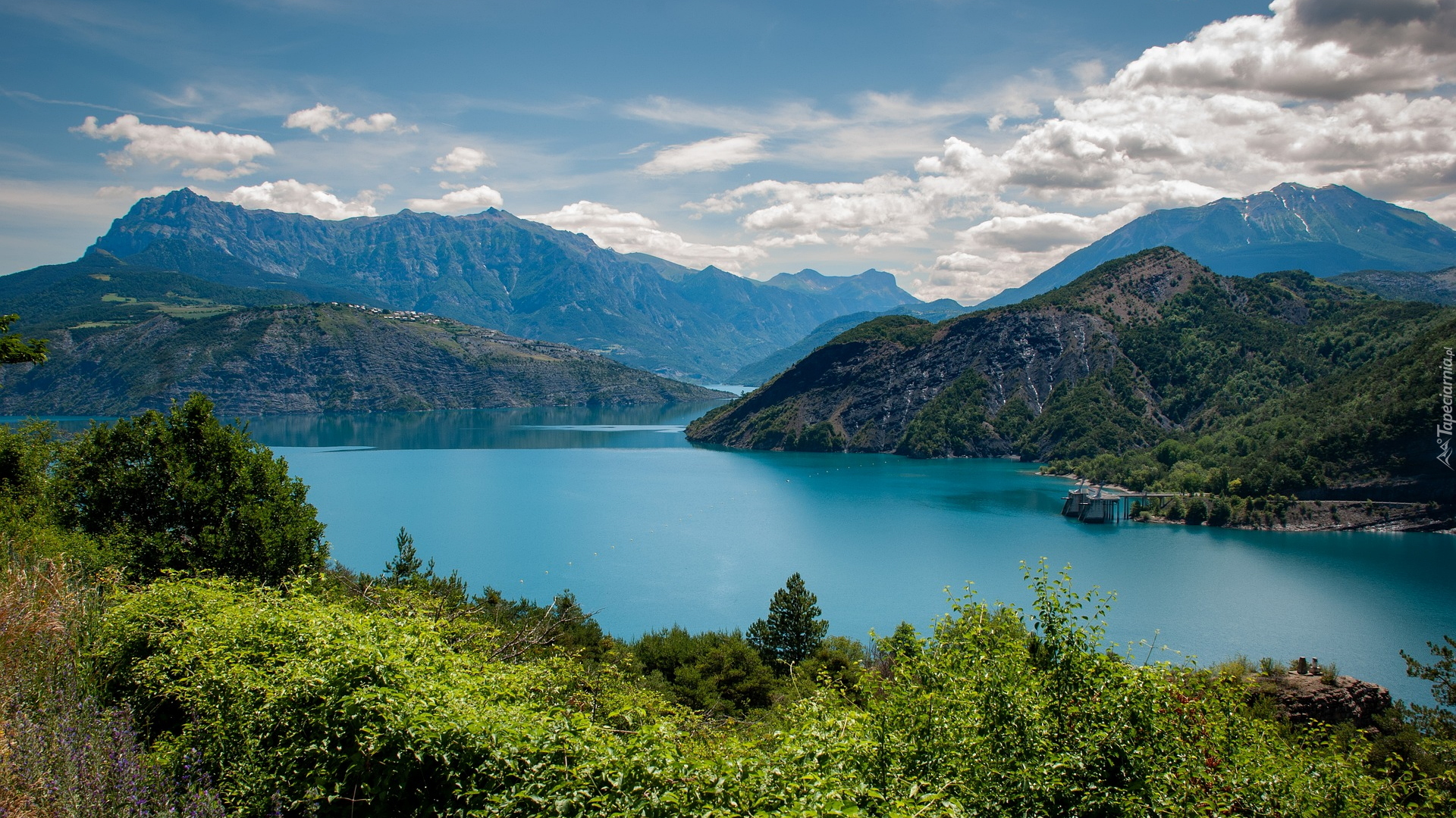 Jezioro Serre Poncon, Francja, Zbiornik, Góry, Alpy, Roślinność