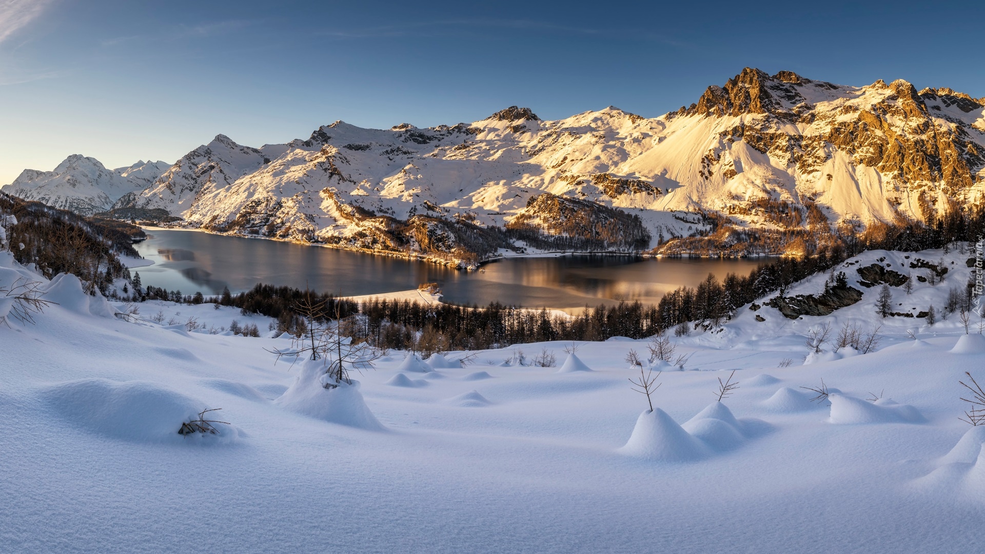 Dolina Engadyna, Góry, Zima, Jezioro, Silsersee, Gryzonia, Szwajcaria