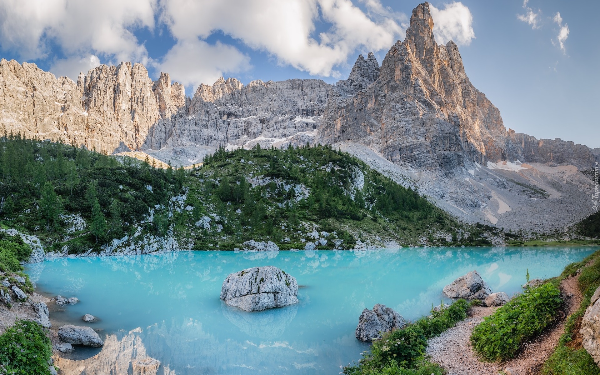 Jezioro, Sorapis Lake, Góry, Dolomity, Masyw Sorapiss, Włochy