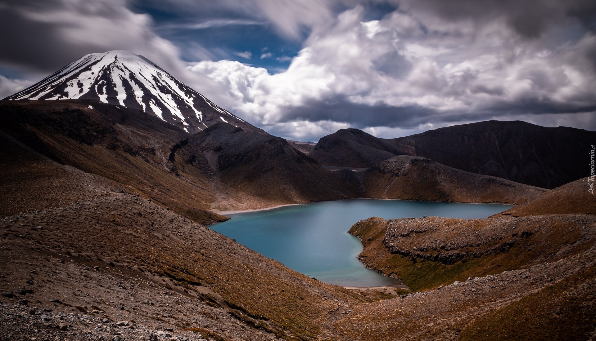 Nowa Zelandia, Jezioro, Tama Lake, Park Narodowy Tongariro, Góry, Chmury