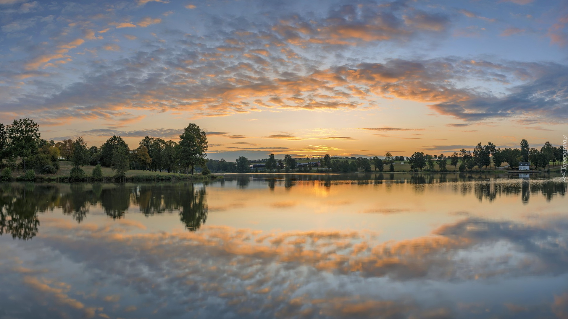 Park, Przyrody, Saar Hunsruck, Jezioro, Zbiornik, Kell, Drzewa, Wschód słońca, Chmury, Kell am See, Niemcy