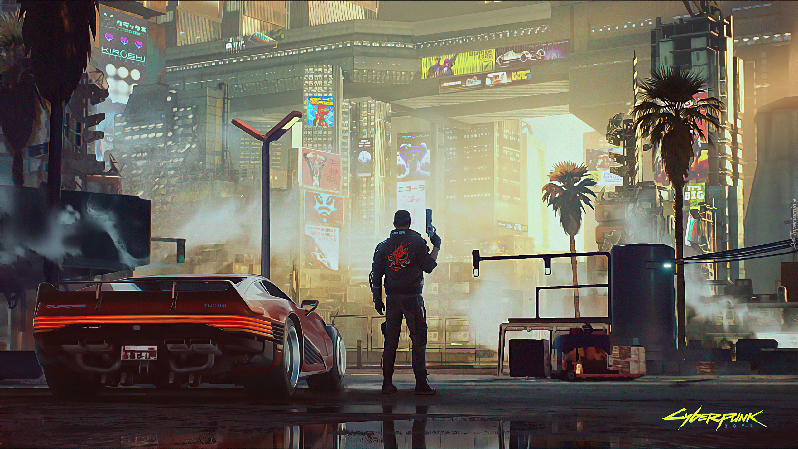 Gra, Cyberpunk 2077, Człowiek, Samochód, Miasto