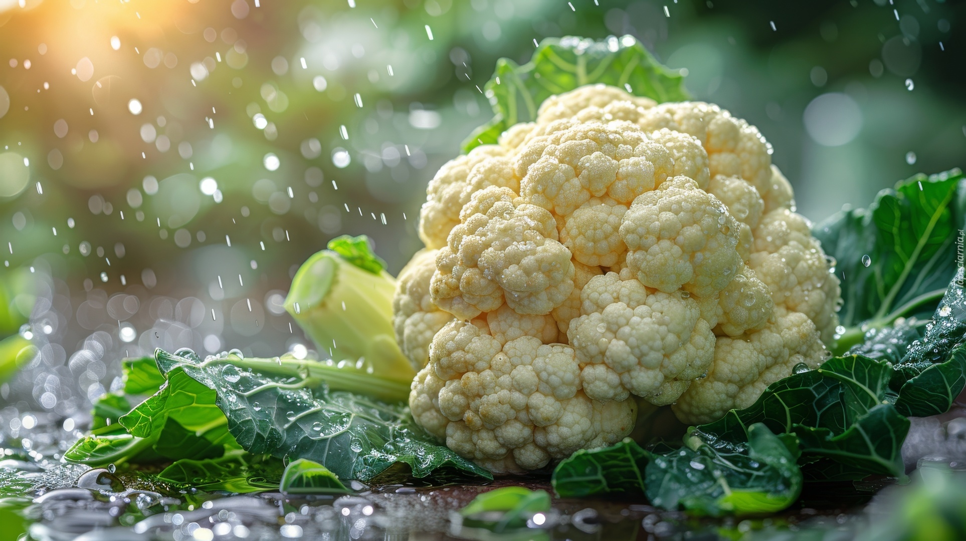Kalafior, Liście, Warzywo, Deszcz, Grafika AI