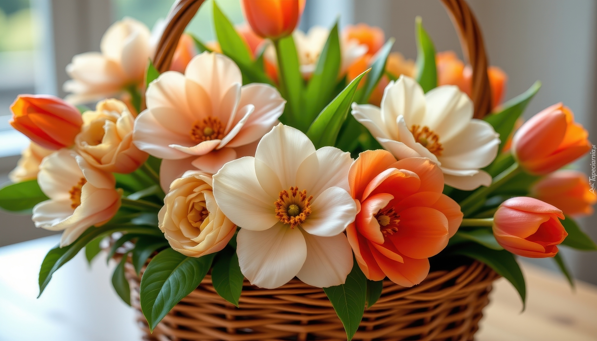 Kwiaty, Kamelie, Tulipany, Koszyk, AI
