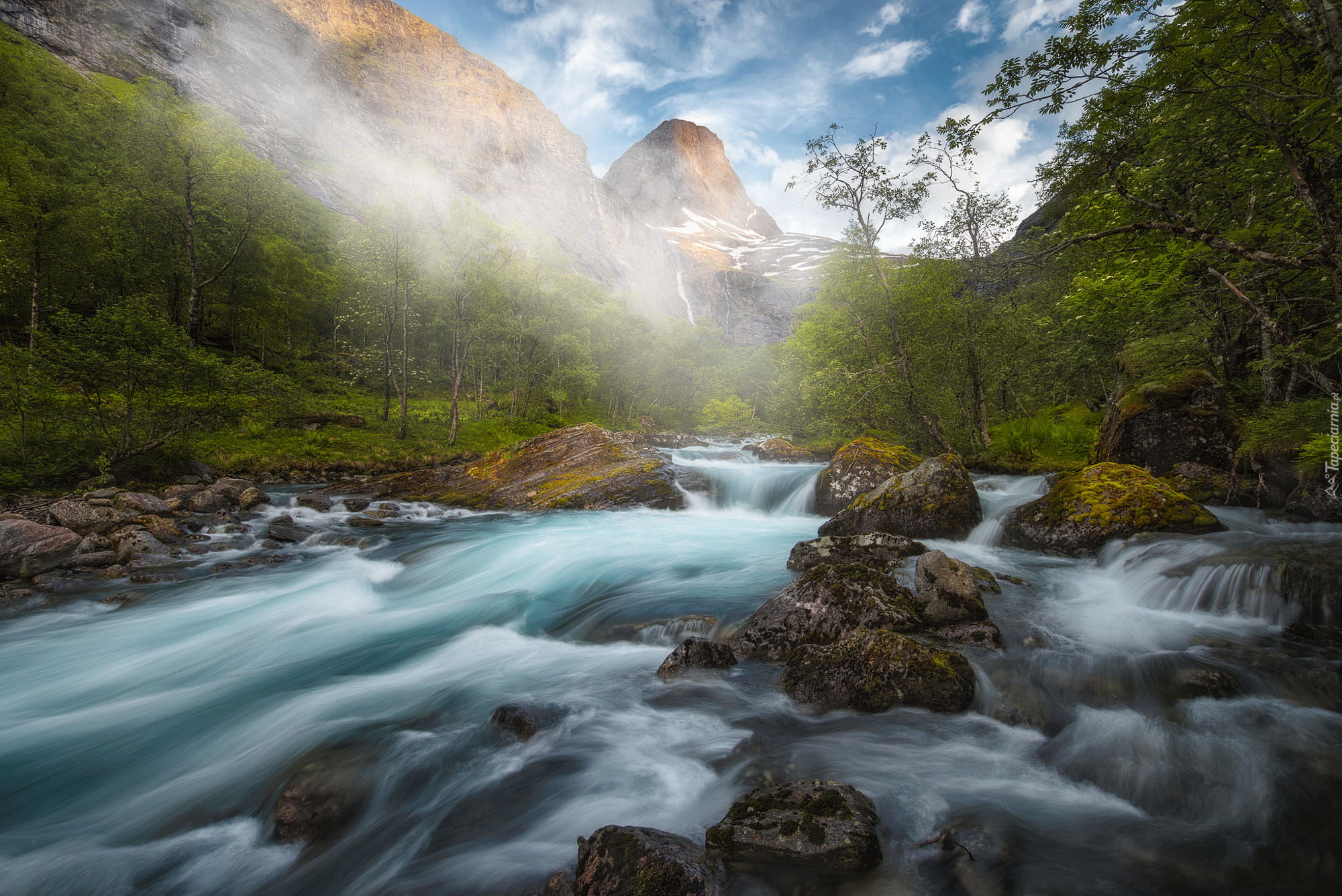 Norwegia, Dolina Romsdalen, Rzeka, Kamienie, Góry