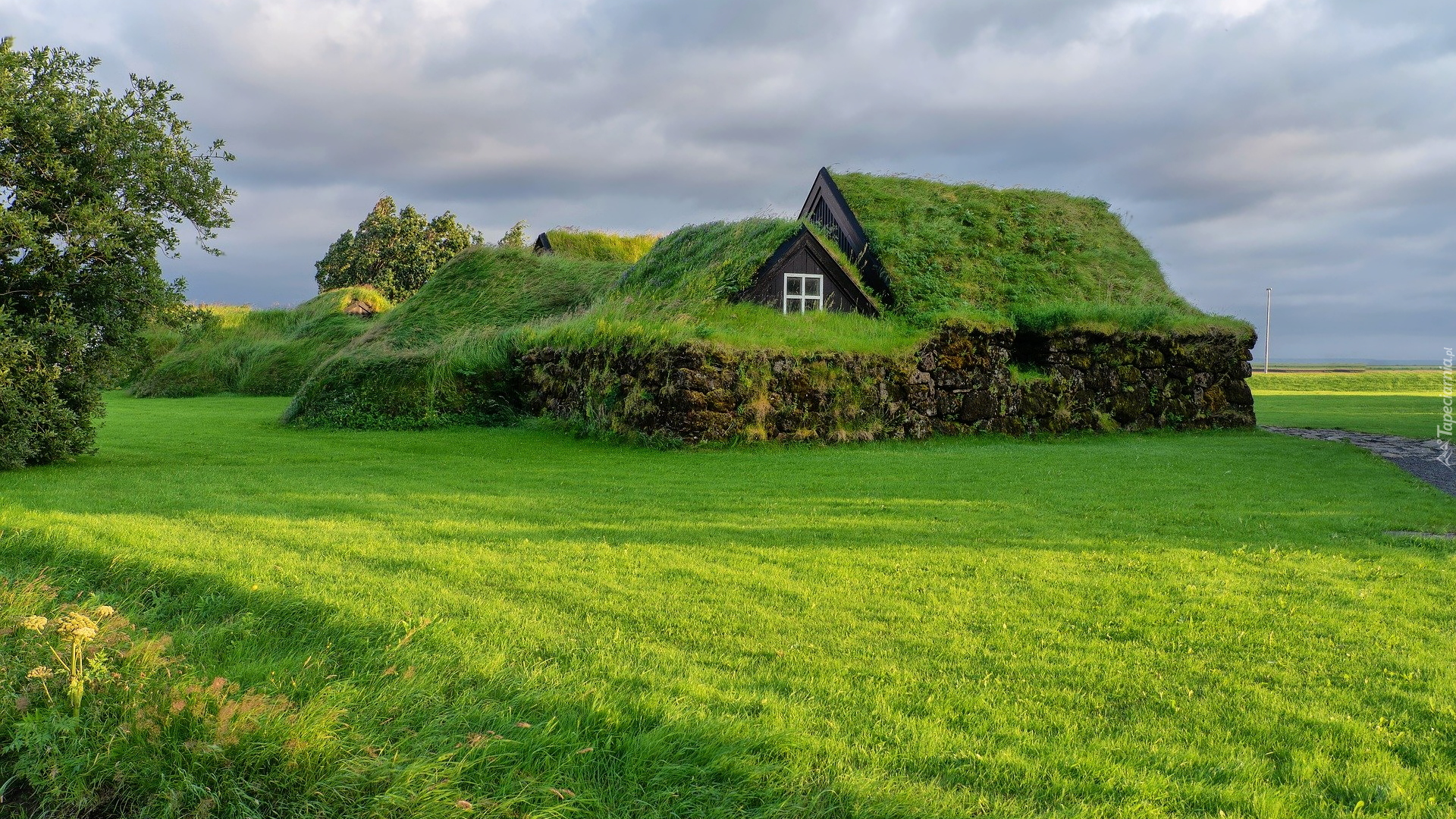 Islandia, Wieś, Dom, Kamienie, Trawa