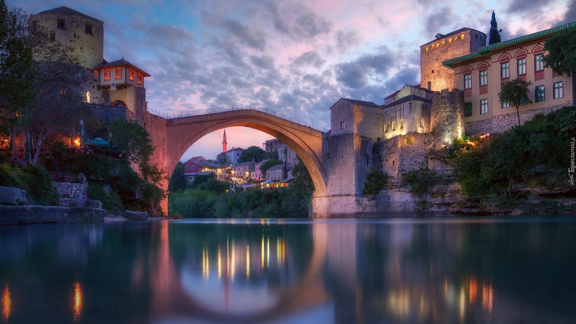 Miasteczko, Mostar, Domy, Most, Rzeka Neretwa, Bośnia i Hercegowina