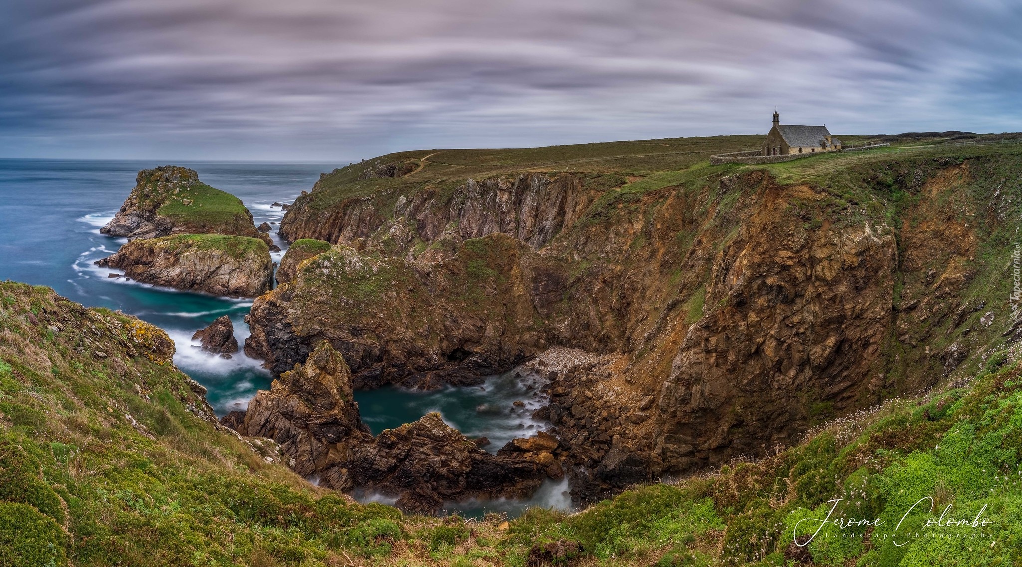 Wybrzeże, Morze, Skały, Przylądek, Cypel, Pointe du Van, Kaplica, Chapelle de Saint They, Gmina Plogoff, Francja