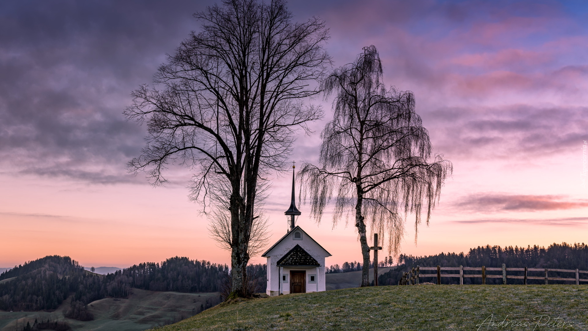 Kaplica, Heuberg Kapelle, Dwa, Drzewa, Kanton Lucerna, Szwajcaria