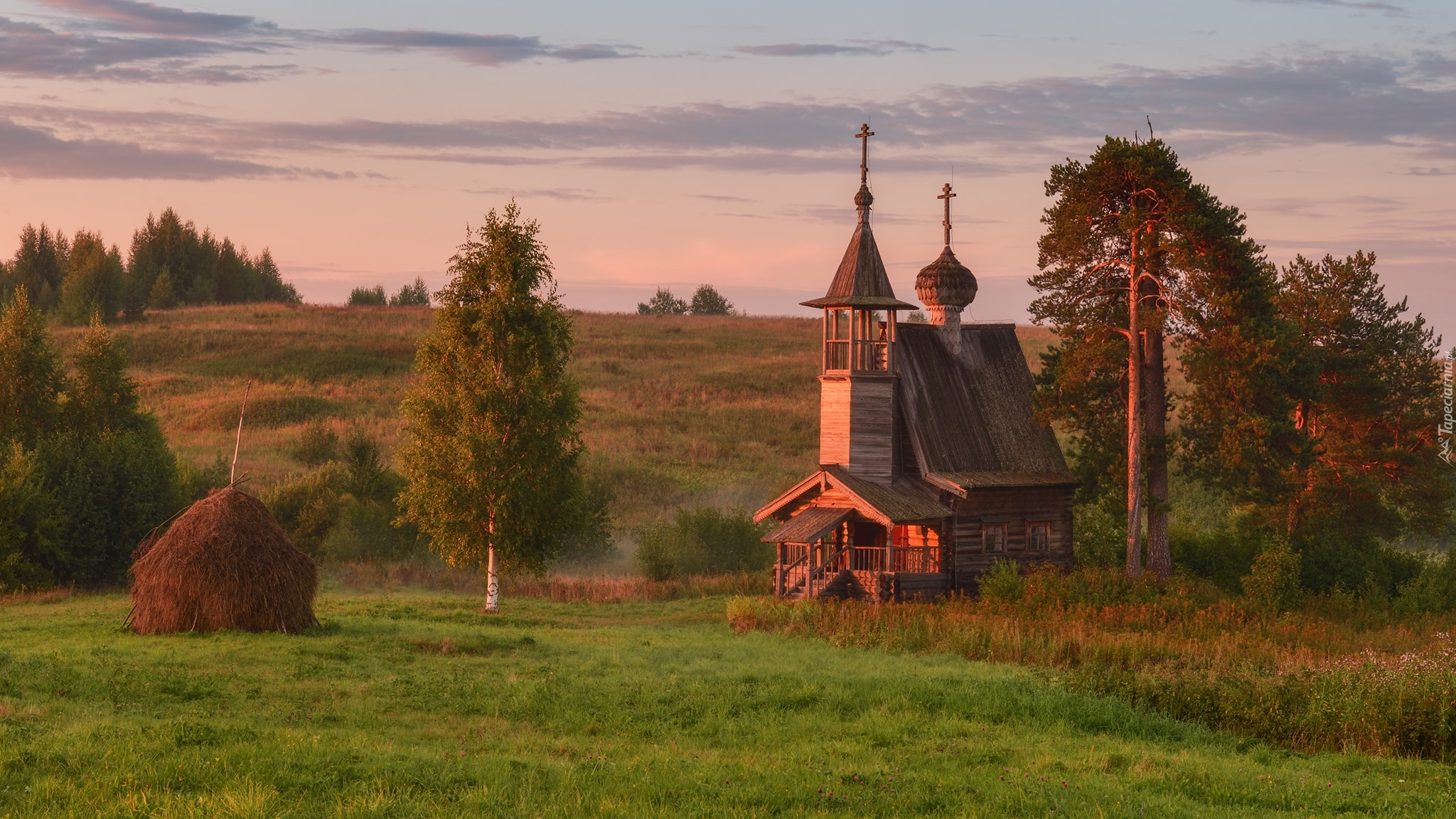 Łąka, Drzewa, Cerkiew, Kaplica, Stóg, Siano