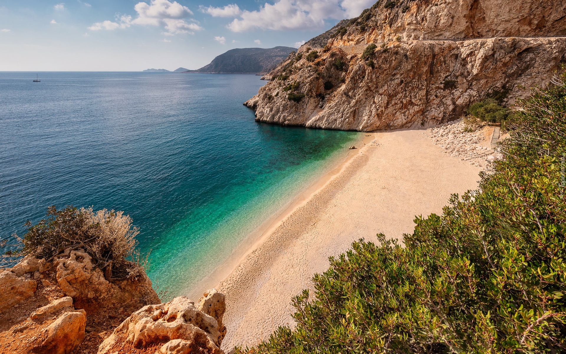 Turcja, Morze, Plaża, Kaputas Beach, Skały, Góry, Roślinność