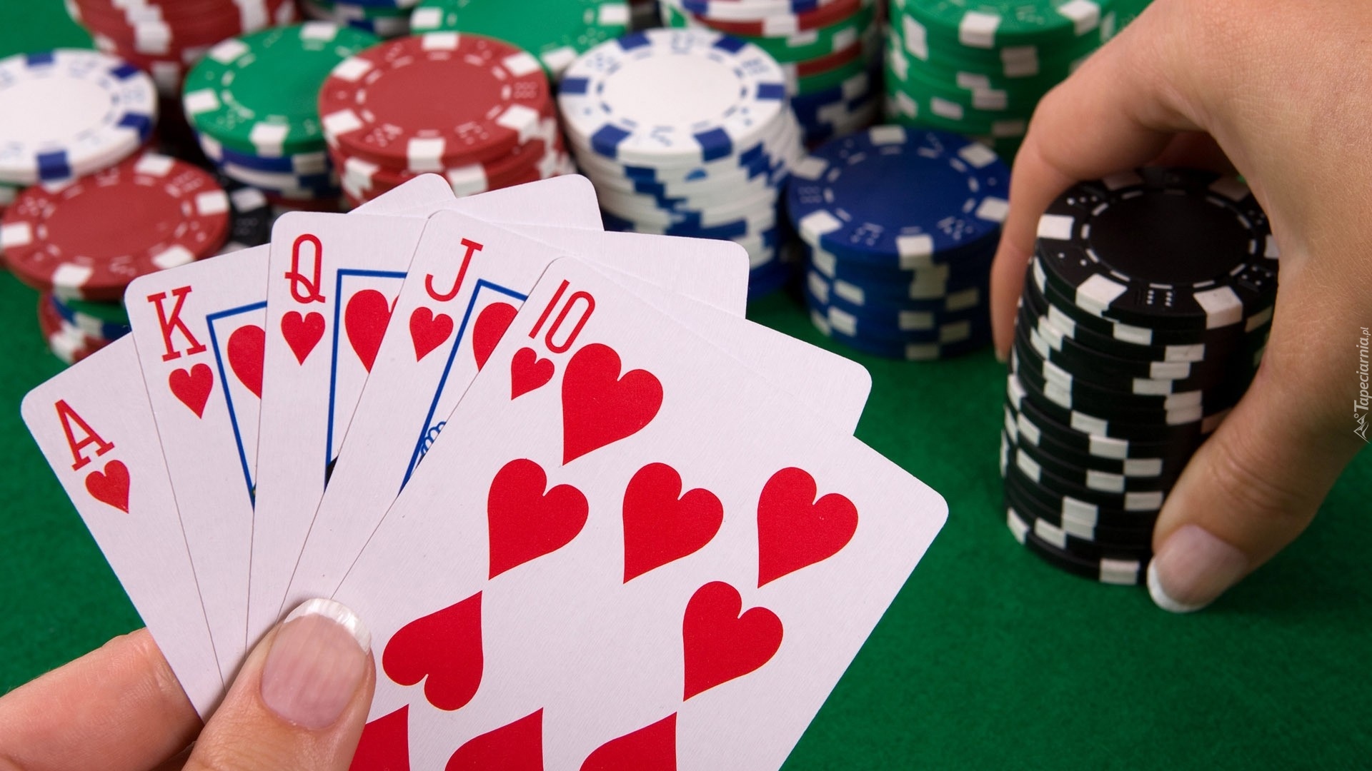 Karty, Żetony, Stół, Poker, Poker królewski
