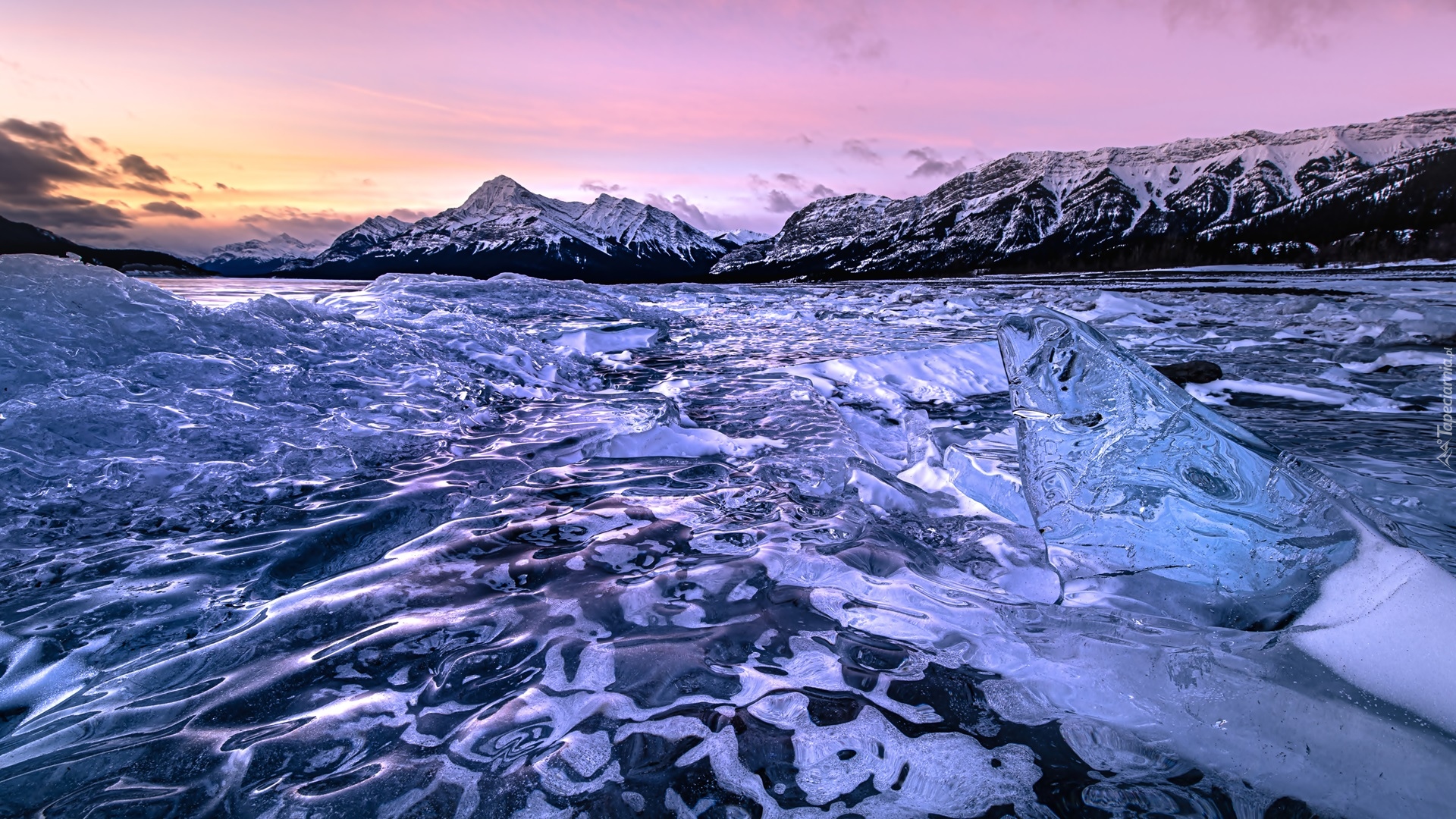 Góry, Lód, Zamarznięte, Jezioro, Abraham Lake, Alberta, Kanada