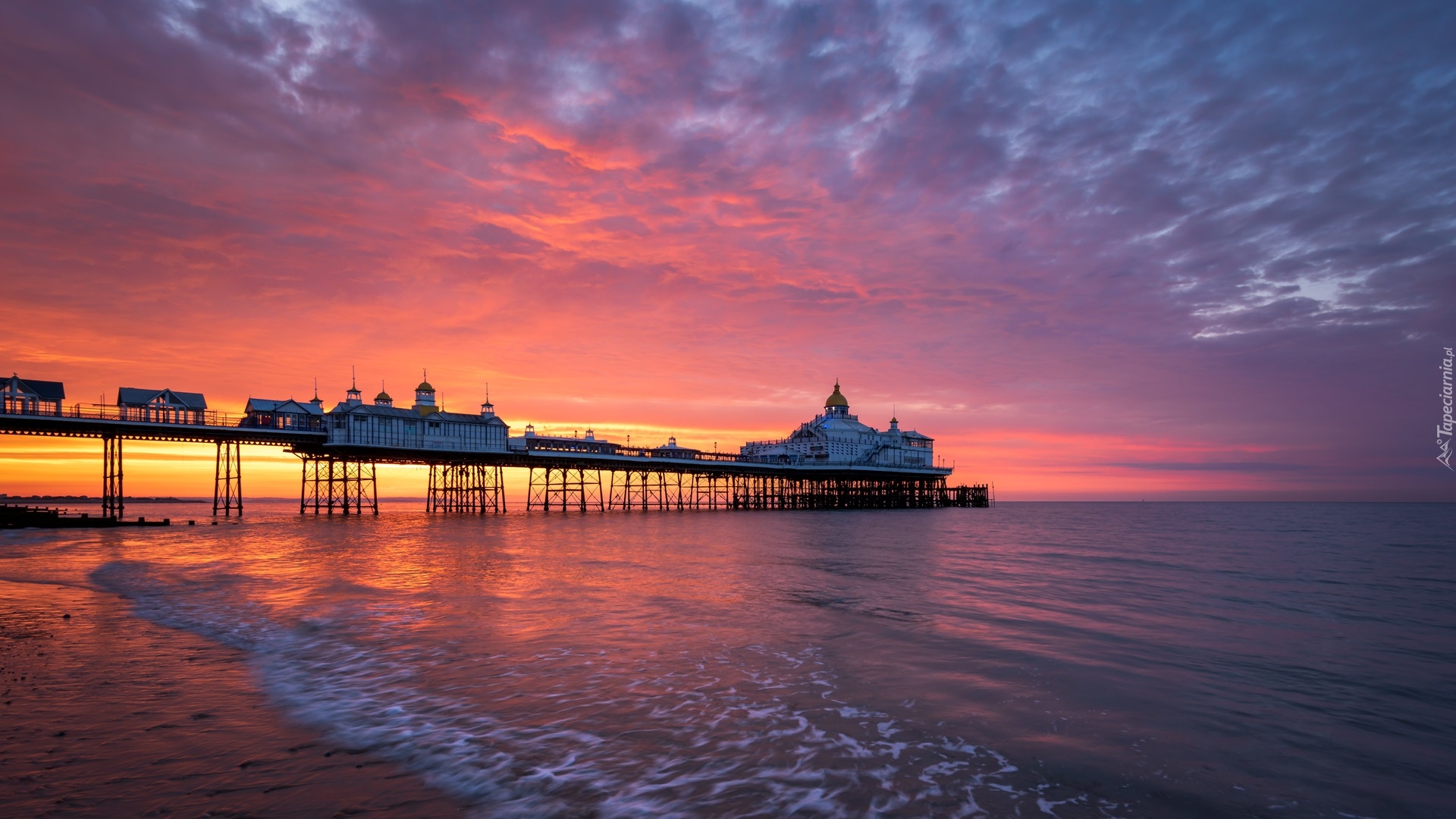 Molo, Eastbourne Pier, Kawiarnia, Restauracja, Morze, Zachód słońca, Eastbourne, Anglia