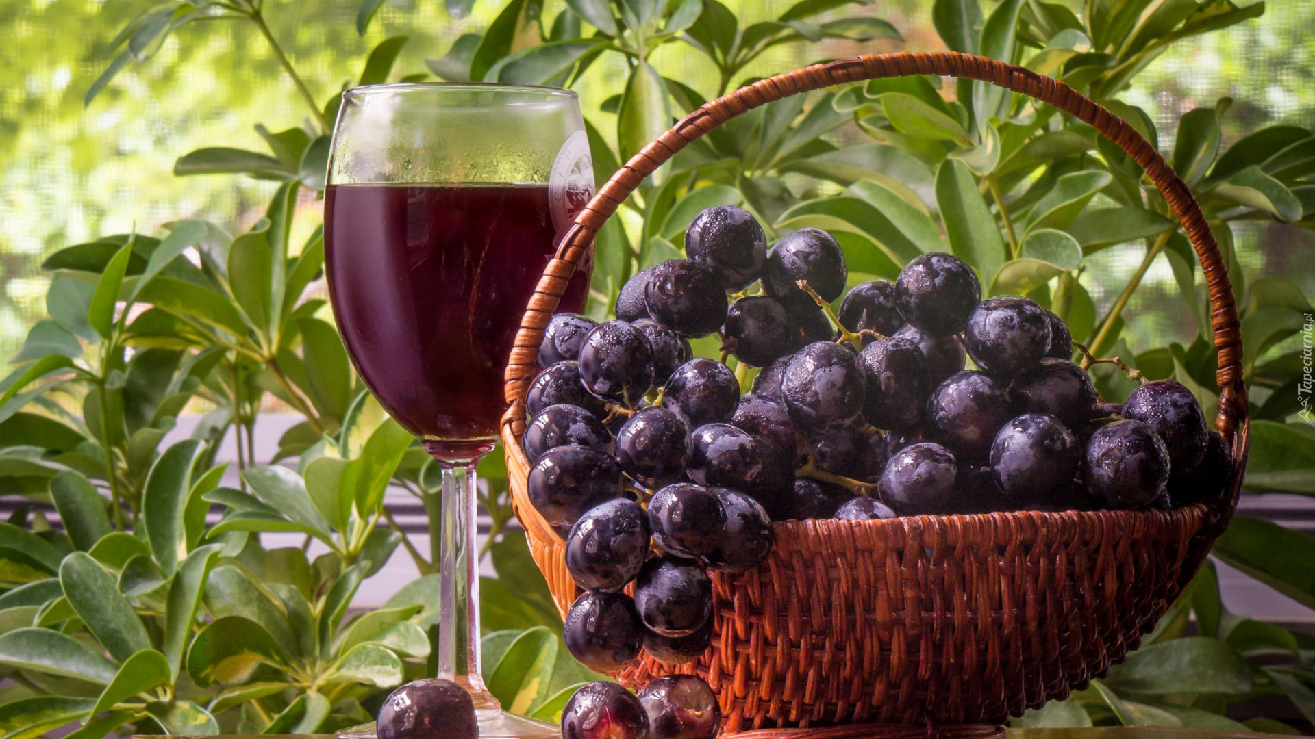 Kieliszek, Wino, Winogrona, Koszyk