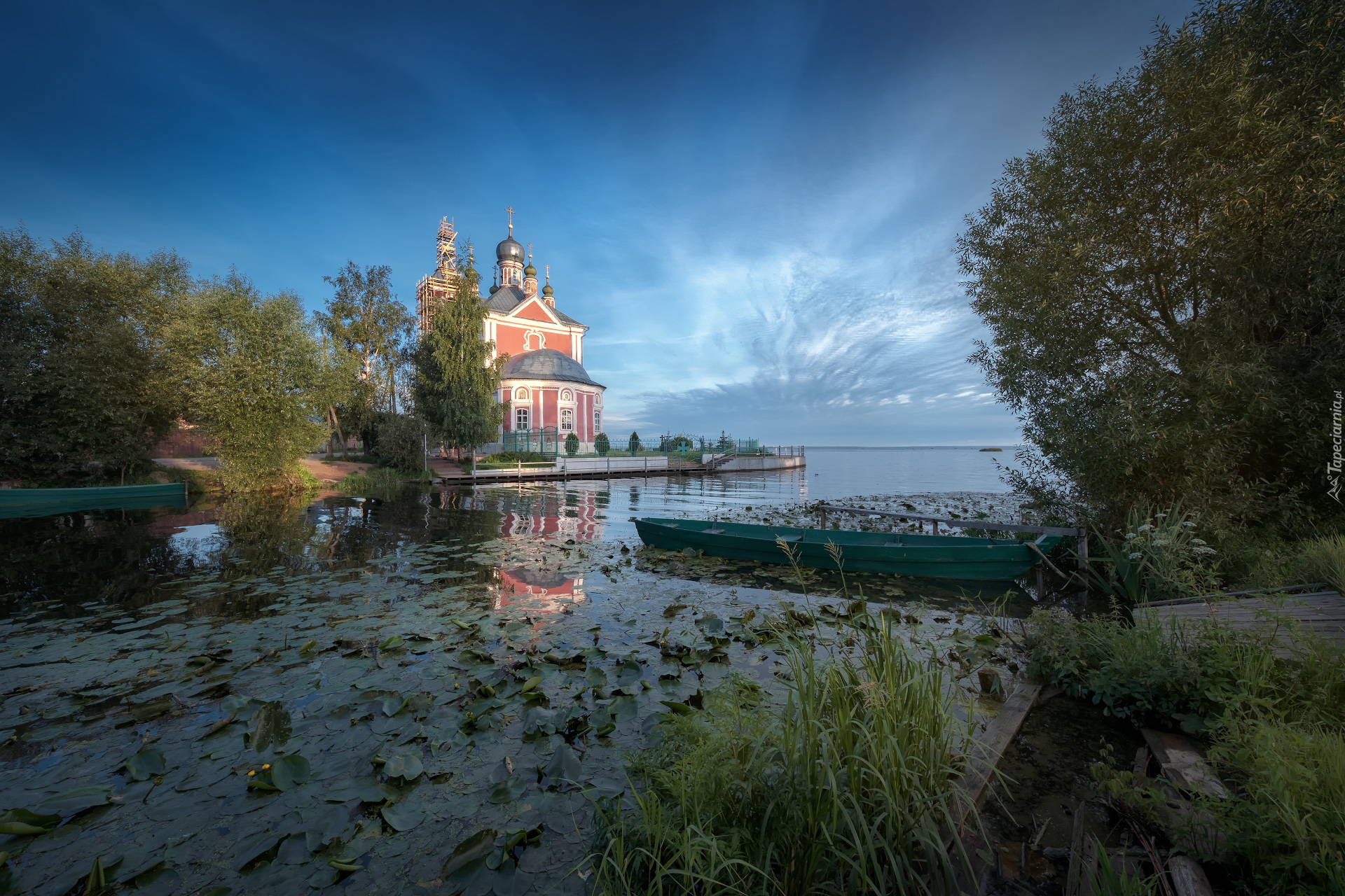 Rzeka, Trubezh River, Łódki, Poranek, Cerkiew, Klasztor Goricki Zaśnięcia Matki Bożej, Peresław Zaleski, Obwód jarosławski, Rosja