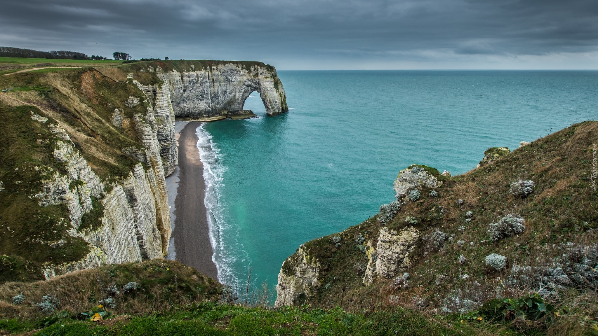 Morze, Klif, Skała, Chemin Des Douaniers, Etretat, Normandia, Francja