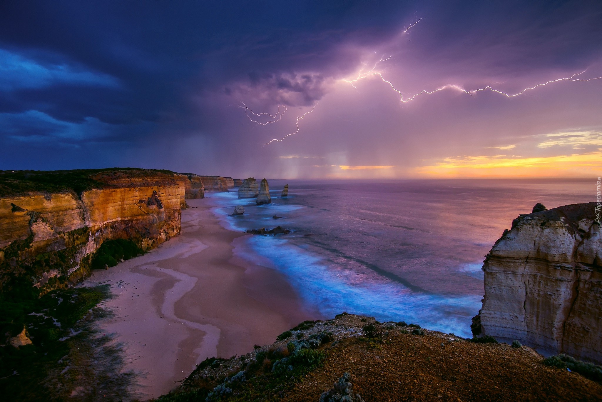 Australia, Park Narodowy Port Campbell, Ocean Indyjski, Klif, Zachód słońca, Wybrzeże, Morze